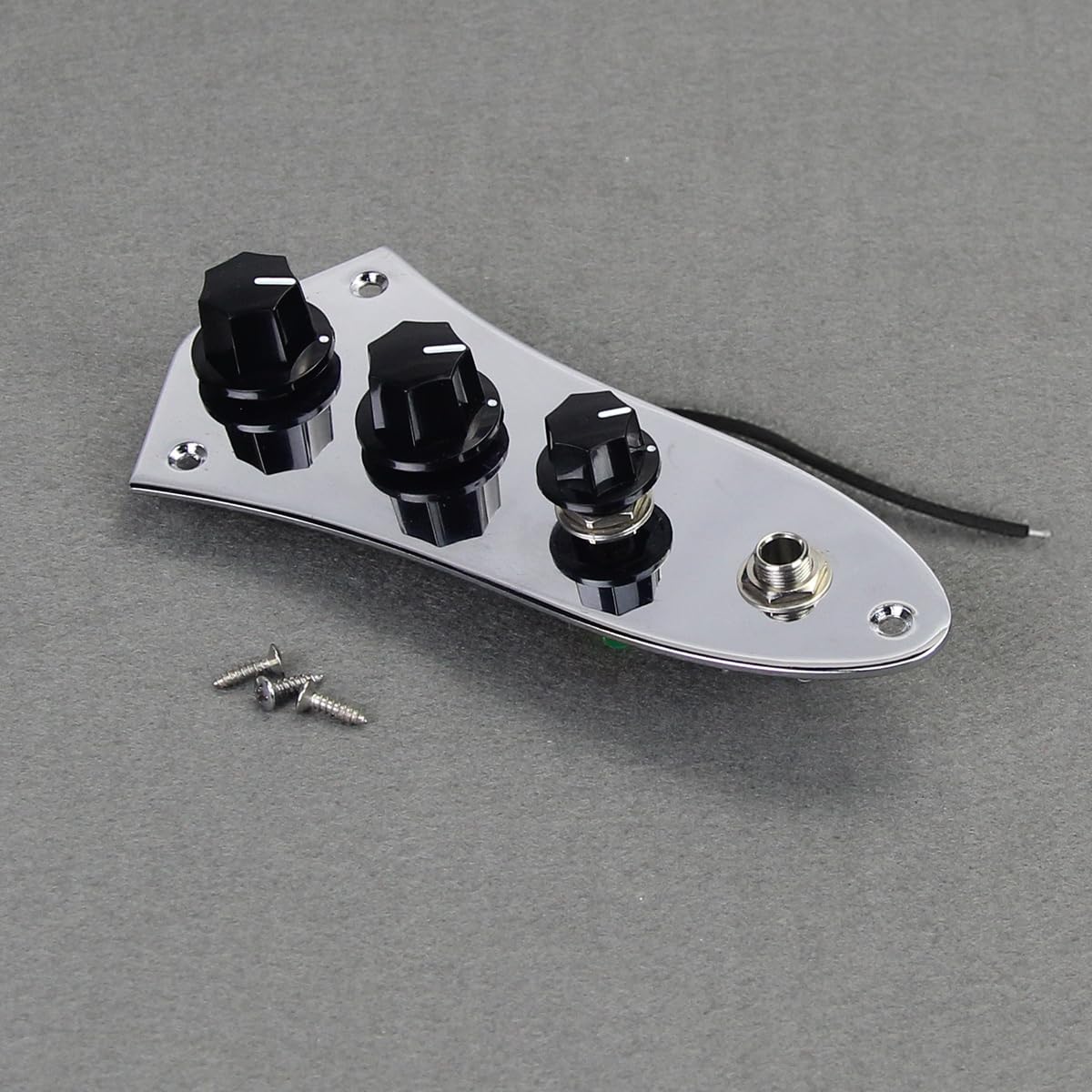 FLEOR Pre-wired Control Plate Fully Loaded Control Plate Wiring Harness Kit Chrome with Plastic Black Knobs for Fender Jazz Bass Part Chrome with Plastic Knob
