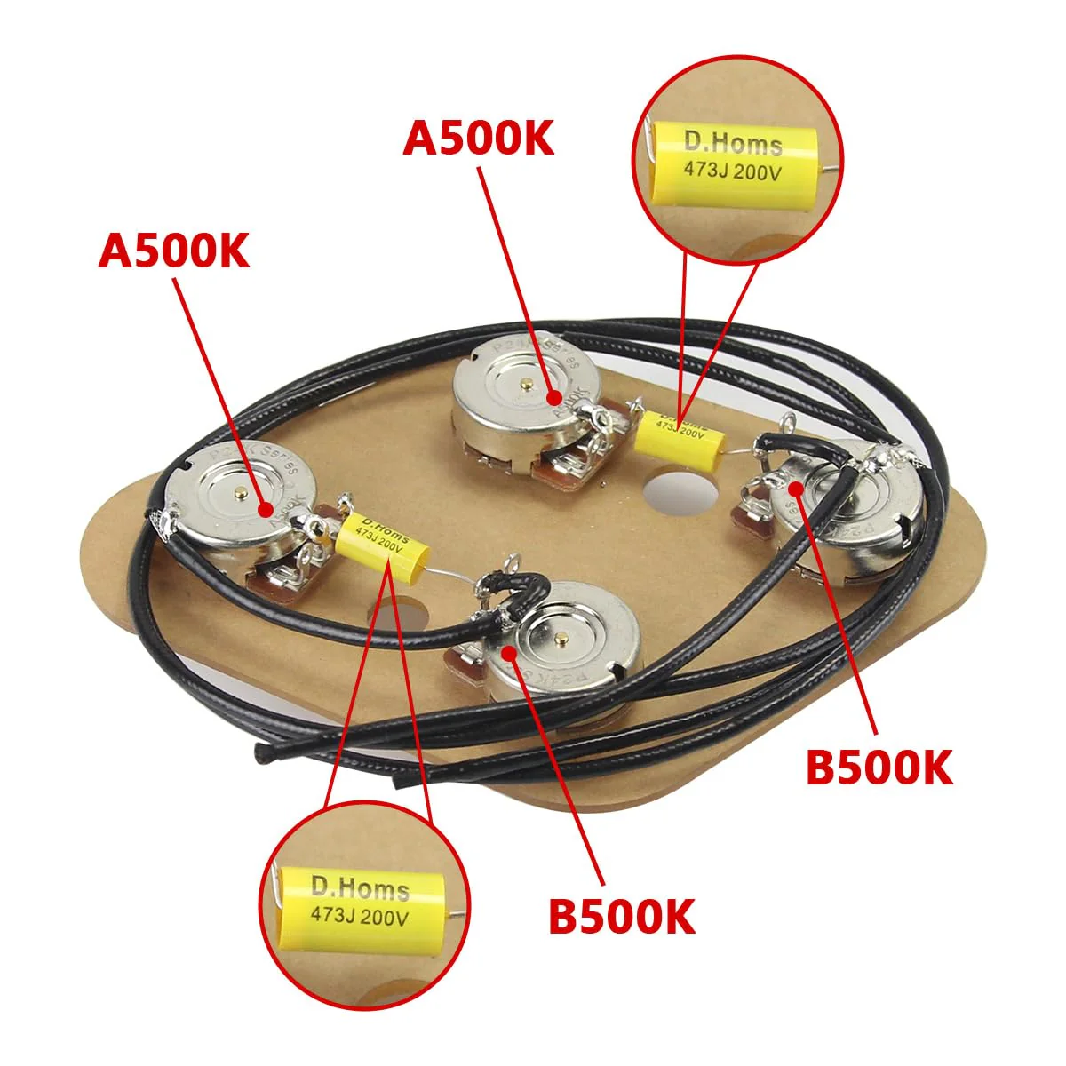 FLEOR Pre-wired Guitar Circut Wiring Kit 2T2V 500K 473J 200V 0.047uF 3 Way Switch Circuit for Les Paul Guitar Part Version 1 for Les Paul Style - Image 2