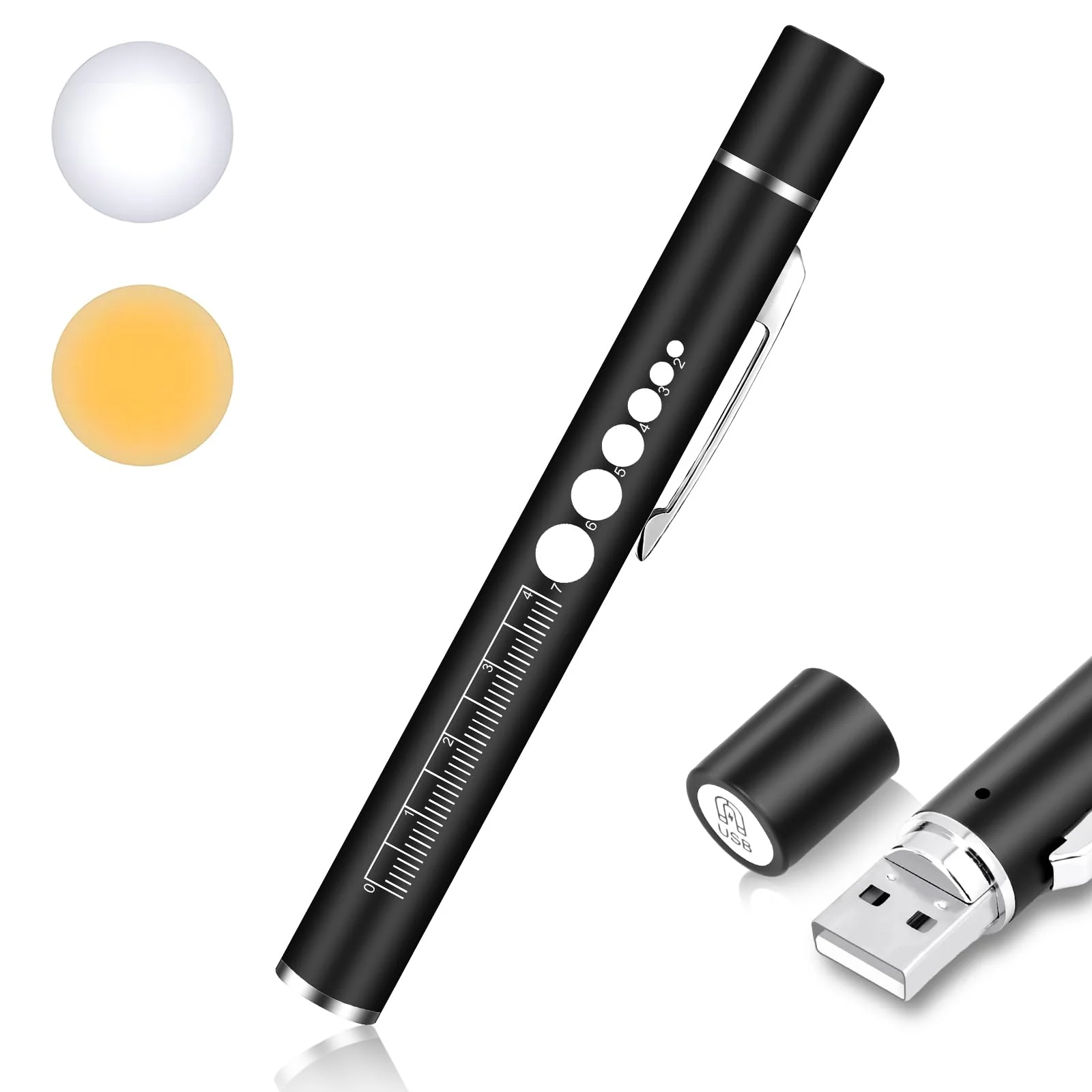 flintronic Pupil Light Medicine, Diagnostic Light Nurse Emergency Service Accessories, with Pupil Meter & Ruler, Rechargeable USB LED Pen Lamp for Nurses, Students, Doctors 1 Piece Black