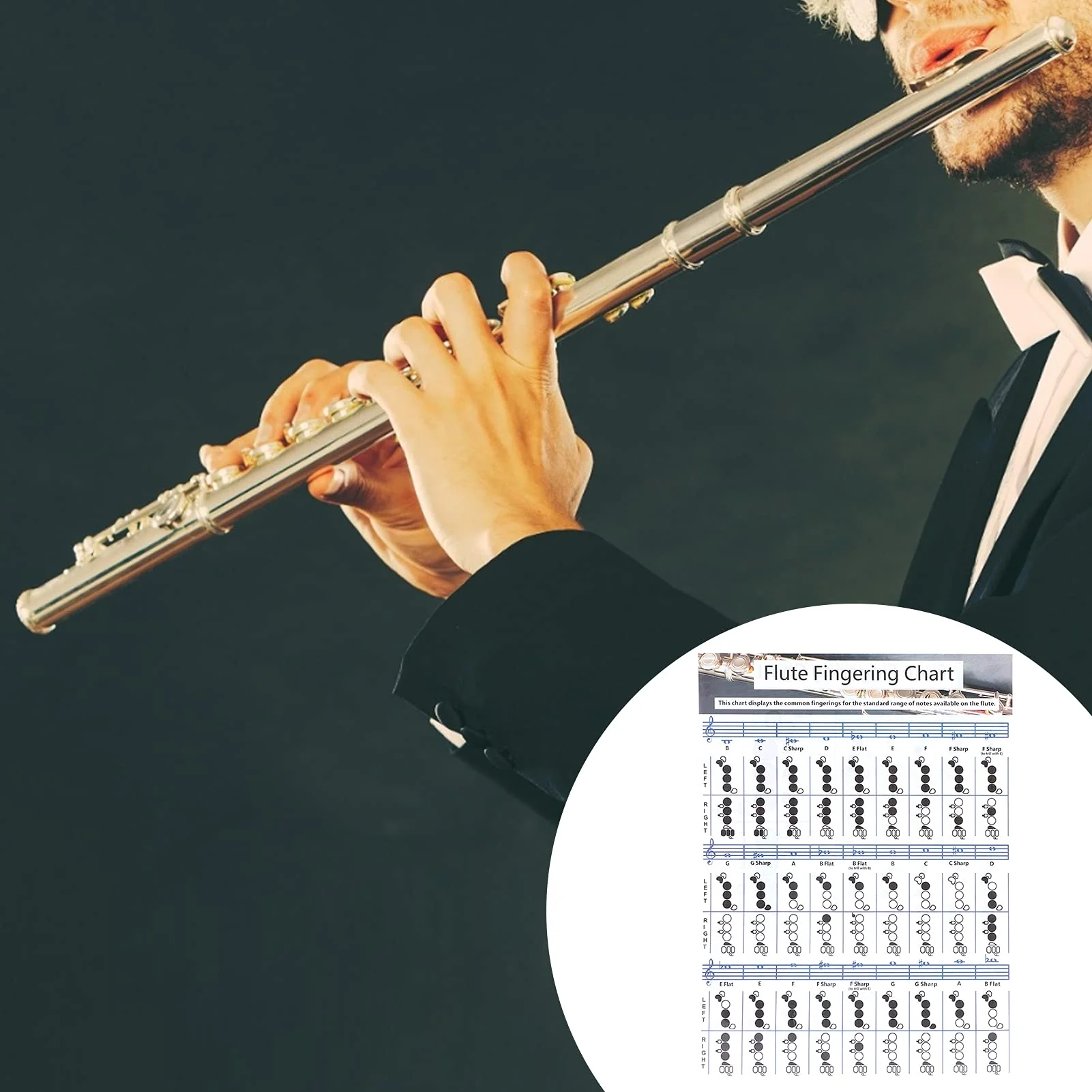 Flute Chord Chart, Easy-to-understand Flute Fingering Practice Chart Standard White with Coated Paper for Practice Teaching Aids Instrument for Flute Students(Flute Fingering Table Small (28*21cm)) Flute Fingering Table Small (28*21cm) - Image 2