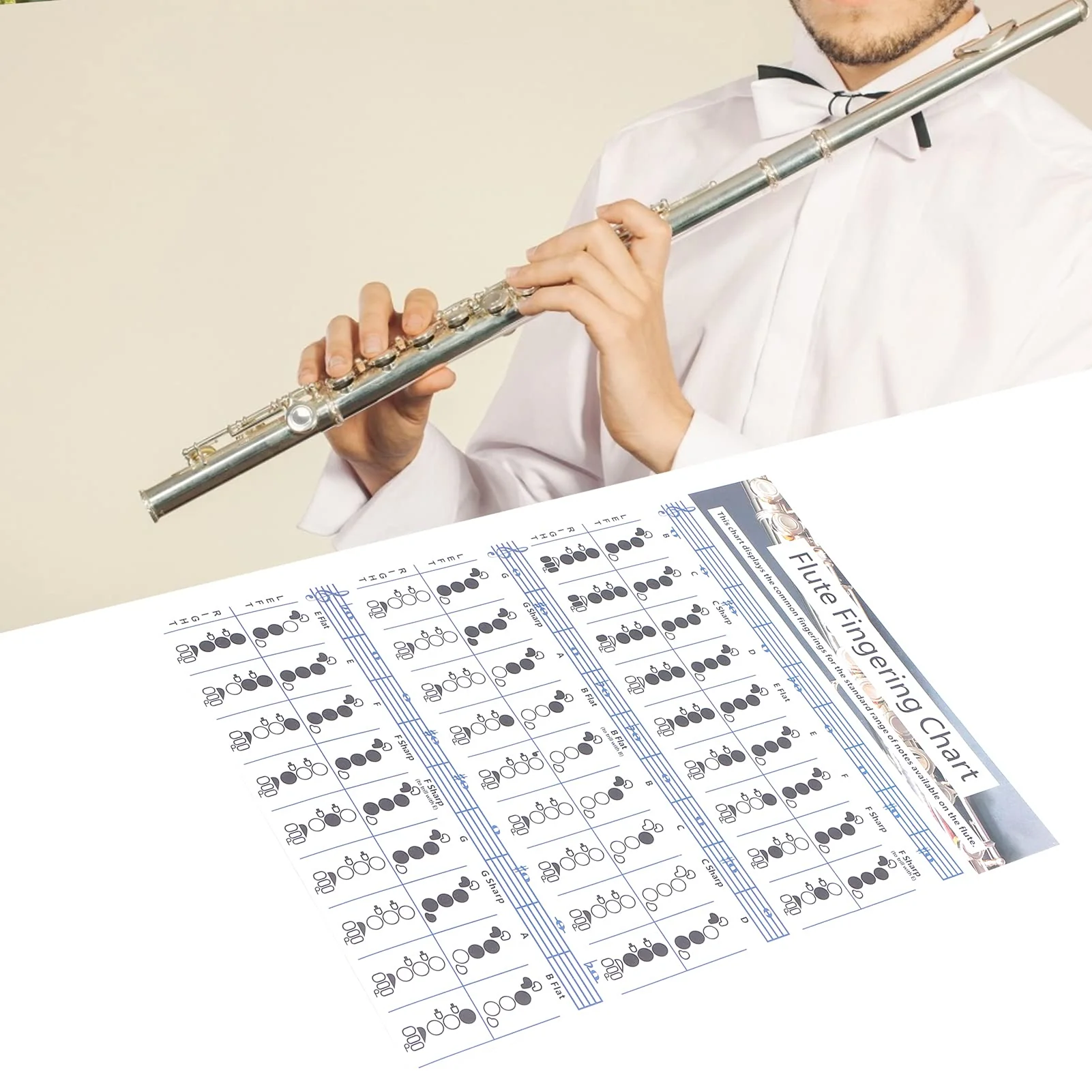 Flute Chord Chart, Easy-to-understand Flute Fingering Practice Chart Standard White with Coated Paper for Practice Teaching Aids Instrument for Flute Students(Flute Fingering Table Small (28*21cm)) Flute Fingering Table Small (28*21cm) - Image 5