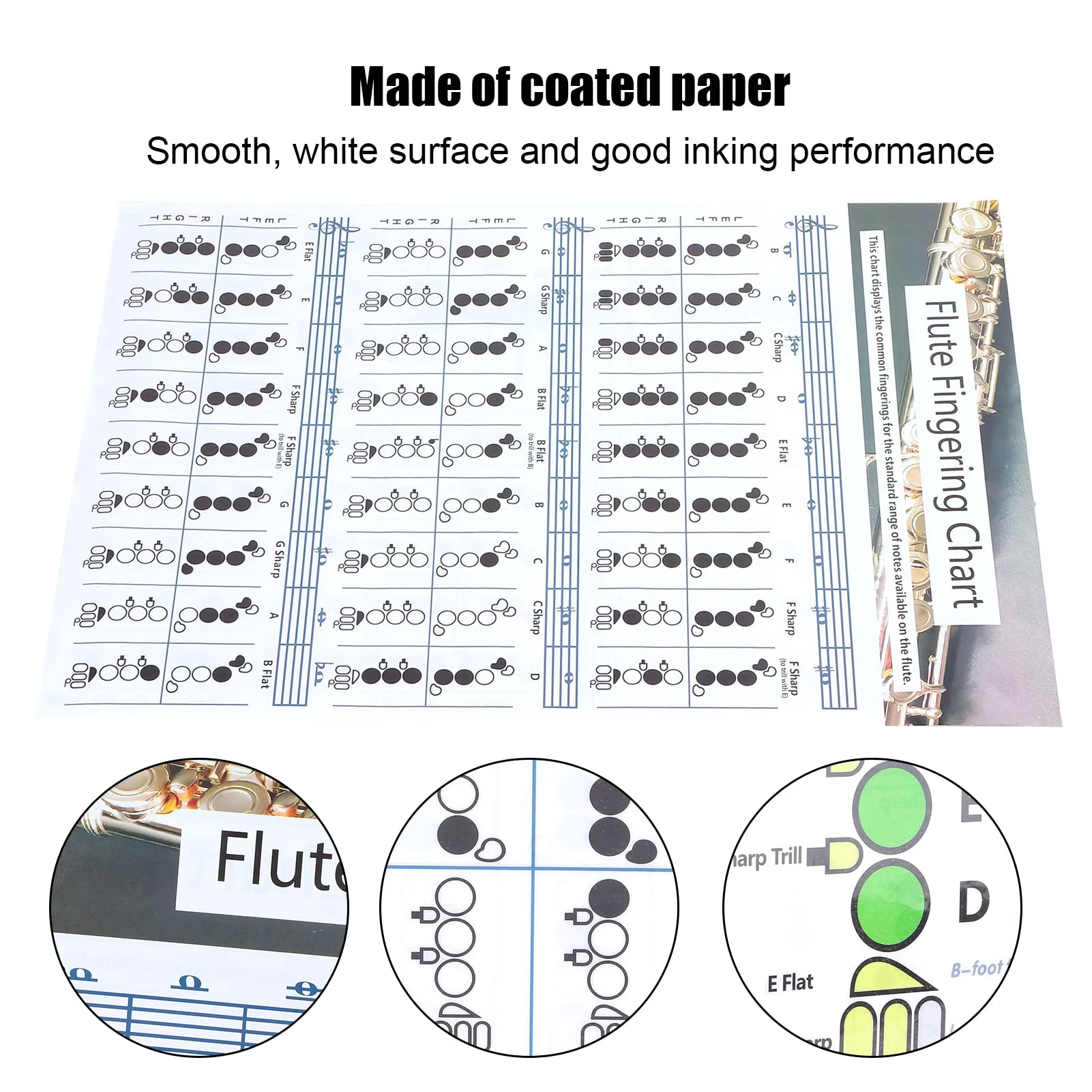 Flute Fingering Chart, Smooth White Good Inking Performance Standard Practice Chart for Students Teaching Aids Instrument(Flute Table Large (5640cm)) Ruiningxdaue3bg4y7084-11 - Image 5