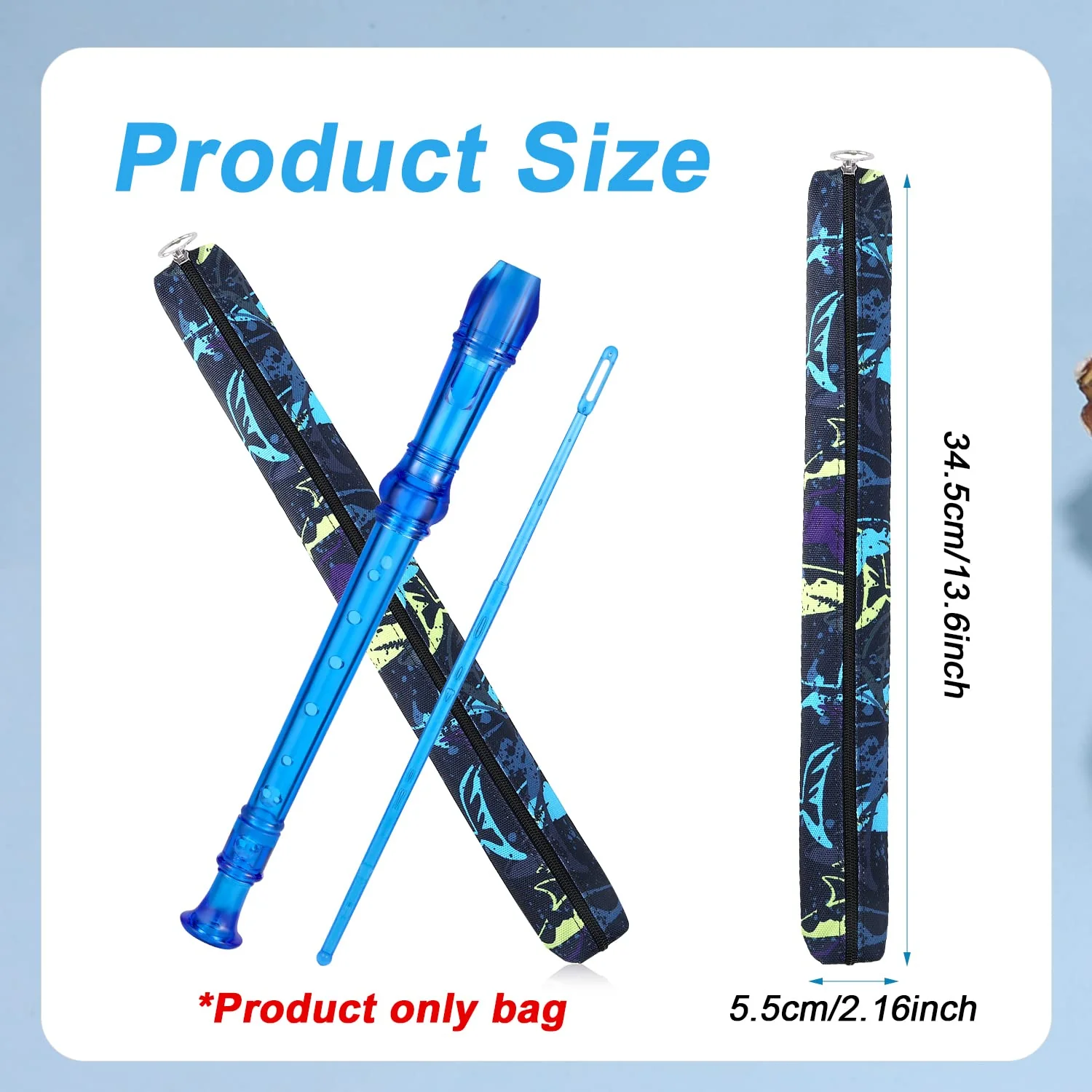 Flute Storage Bag, 13.8 Inch Long Zippered Flute and Piccolo Carry Bag Portable Washable Recorder Flute Case Bag for Vertical Flutes Recorders (Style 1) - Image 2