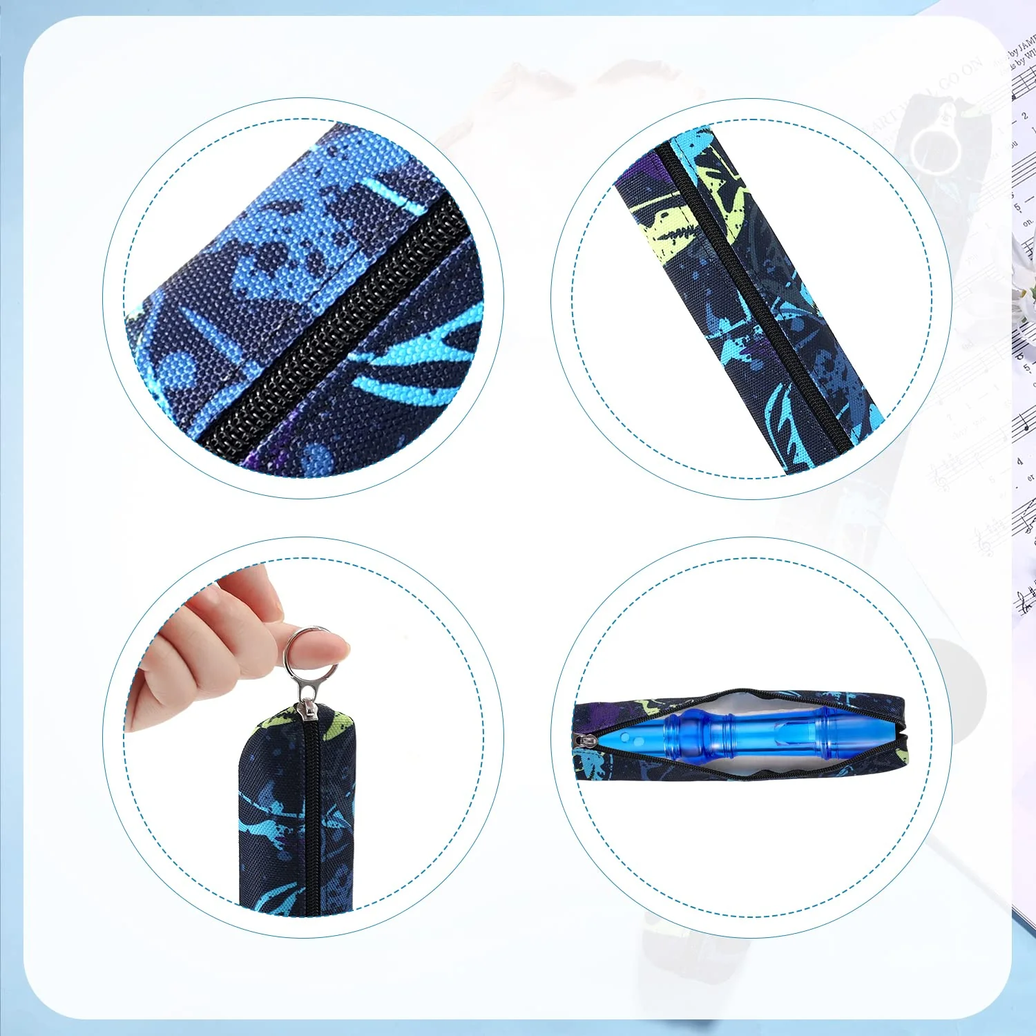 Flute Storage Bag, 13.8 Inch Long Zippered Flute and Piccolo Carry Bag Portable Washable Recorder Flute Case Bag for Vertical Flutes Recorders (Style 1) - Image 4