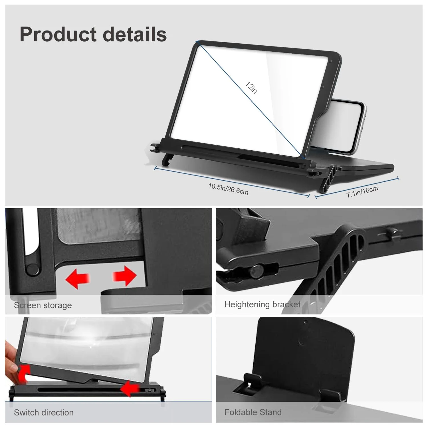 FLY KAN 12" Foldable Smartphone Screen Magnifier for cell phone, Portable 3d hd Mobile Phones Video Amplifier with Vertical and Horizontal Magnifying display for smartphones, for Watching Movie Videos - Image 2