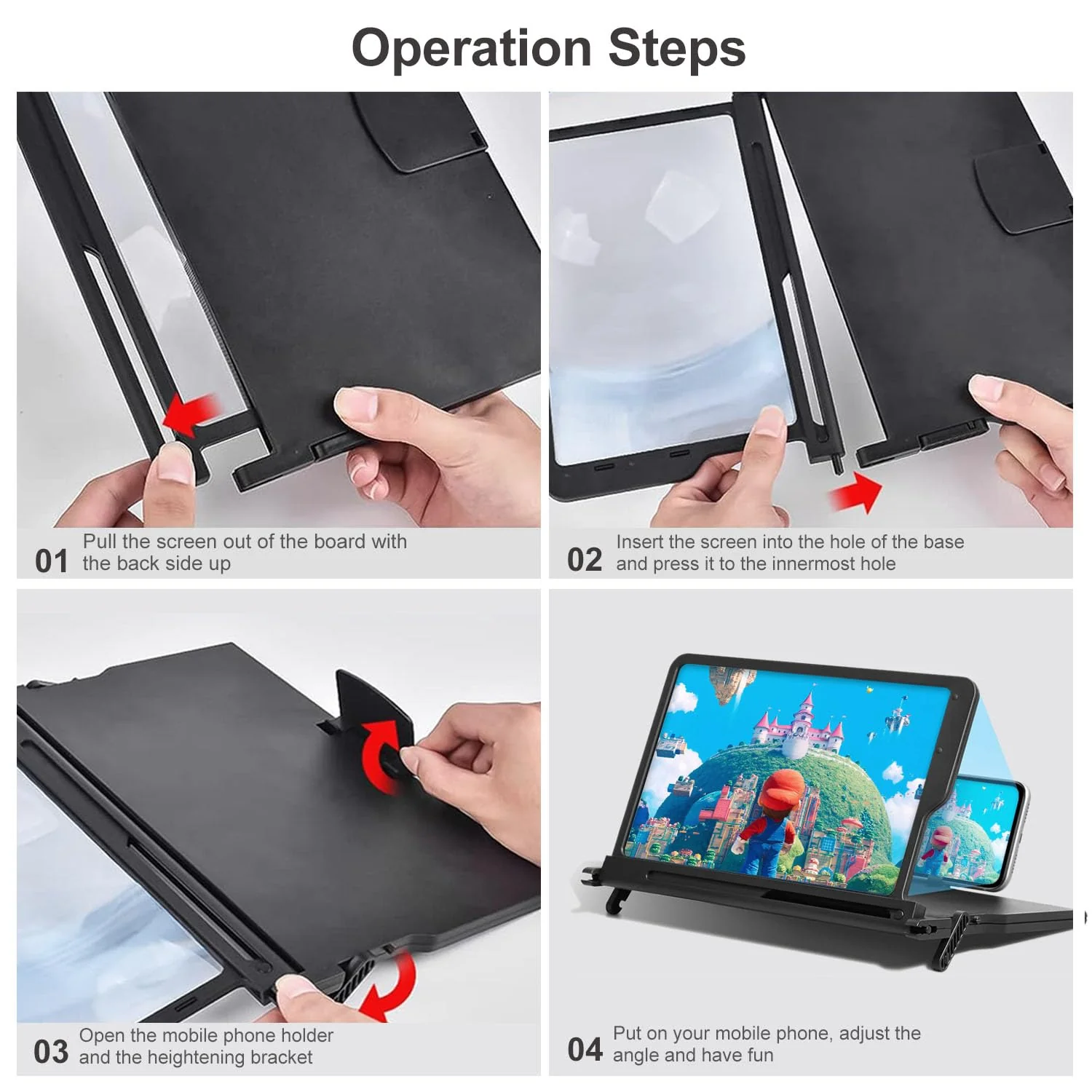 FLY KAN 12" Foldable Smartphone Screen Magnifier for cell phone, Portable 3d hd Mobile Phones Video Amplifier with Vertical and Horizontal Magnifying display for smartphones, for Watching Movie Videos - Image 3