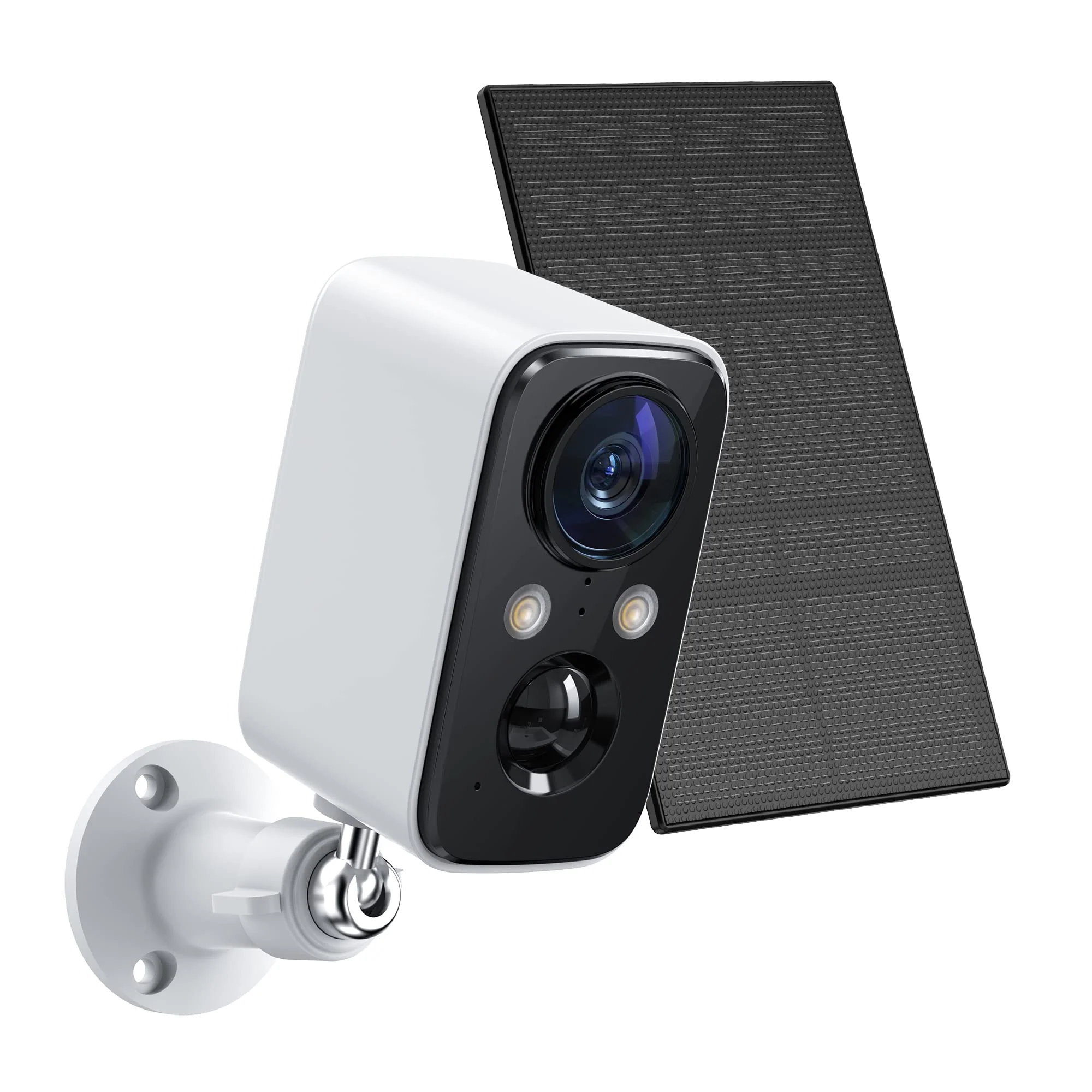 FOAOOD Solar Panel Security Cameras Wireless Outdoor - Battery Powered Cameras for Home Security WiFi Camera Surveillance Indoor System Floodlight Night Vison Alarm Motion Sensor Light Door Cam White