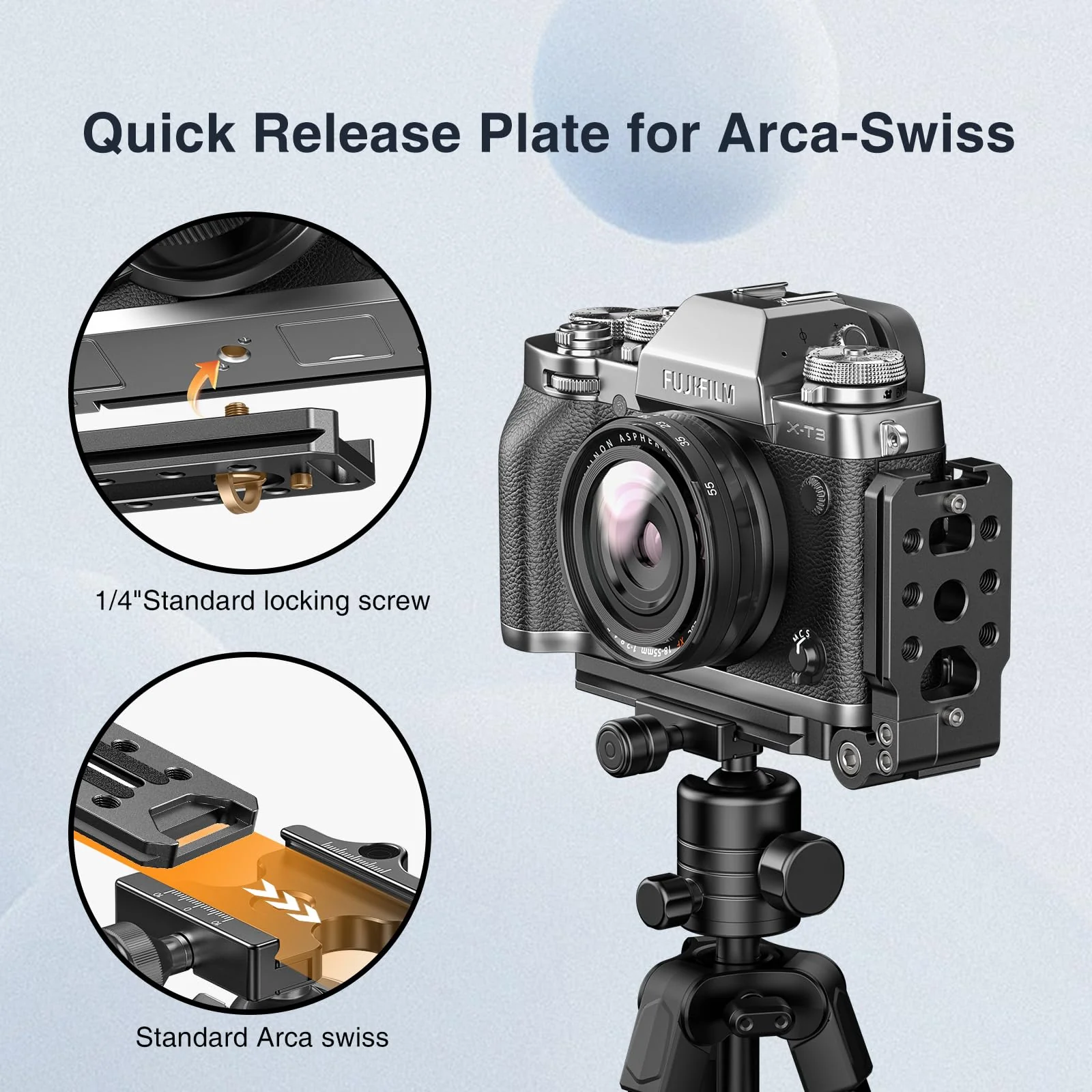 Foldable DSLR Camera L Bracket - Arca Base Universal Vertical Camera Mount Horizontal Switching Tripod Quick Release Plate Compatible with Canon Nikon Sony Fujifilm DJI Ronin Osmo Stabilizer Monopod - Image 4