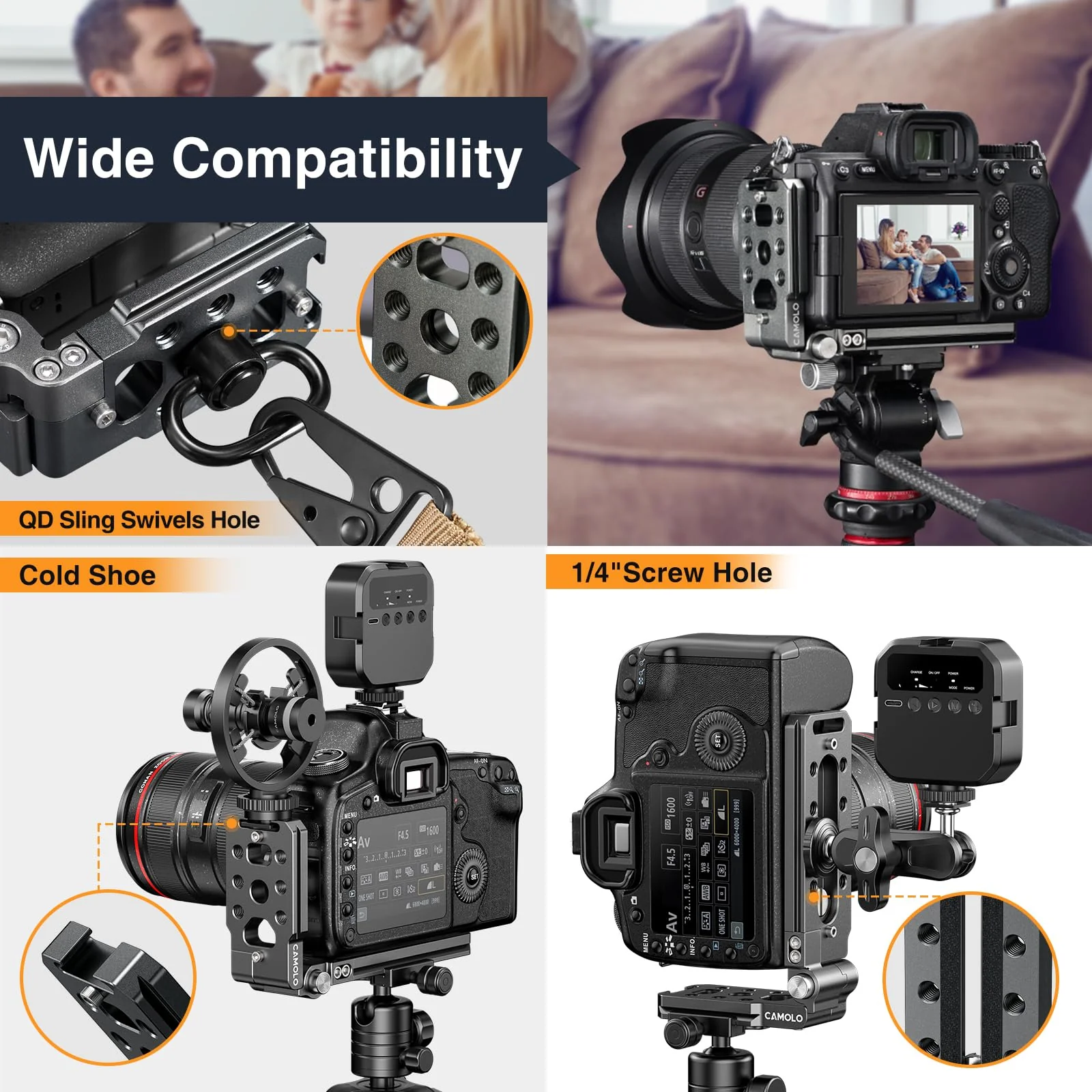 Foldable DSLR Camera L Bracket - Arca Base Universal Vertical Camera Mount Horizontal Switching Tripod Quick Release Plate Compatible with Canon Nikon Sony Fujifilm DJI Ronin Osmo Stabilizer Monopod - Image 6
