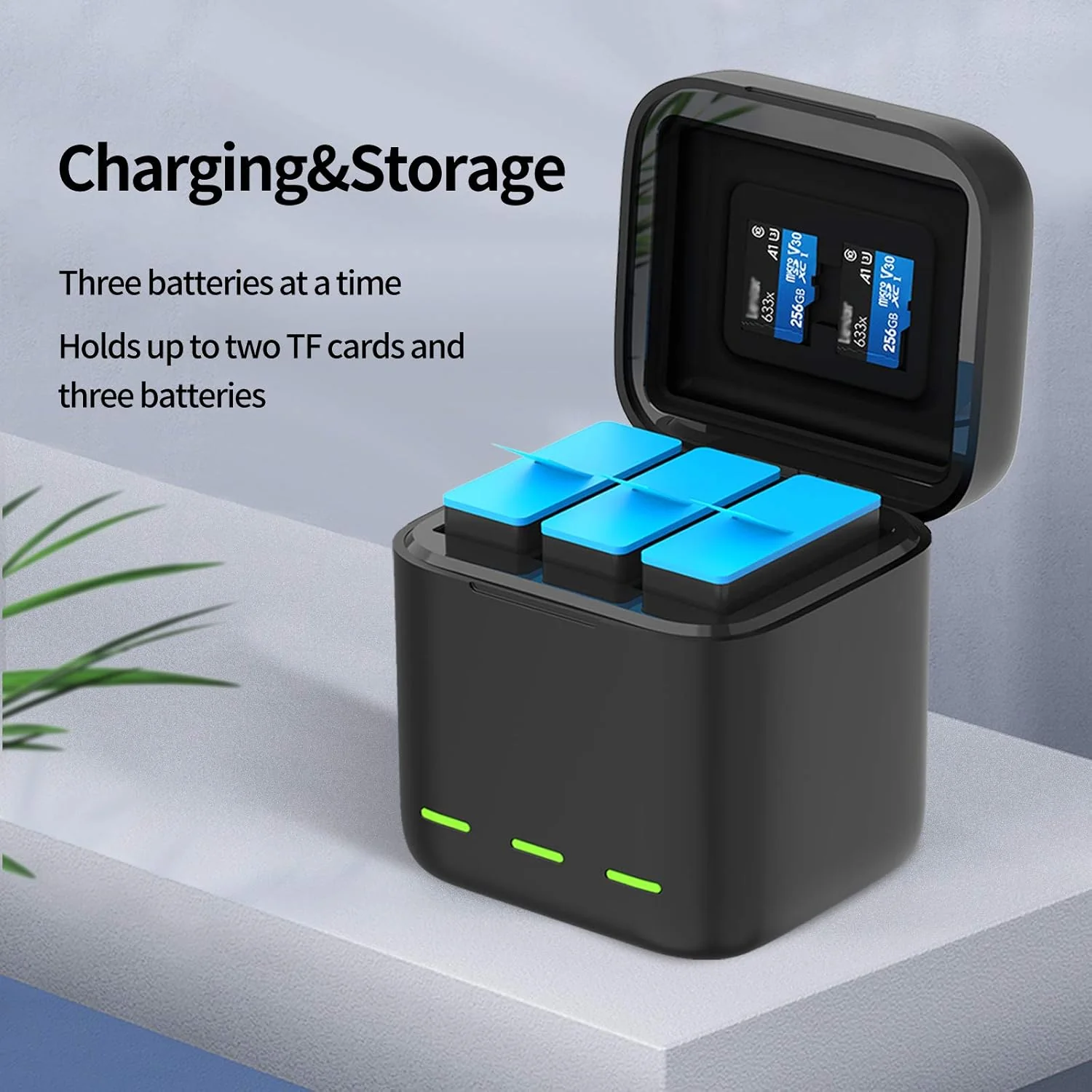 for Hero 12/11/10/9 Battery 3-Pack 2000mAh and USB Storage 3-Channel Fast Charger Fully Compatible with GoPro Hero 12, Hero 11, Hero 10, Hero 9 Black Official with Micro SD Card Slot With 3-Pack Battery