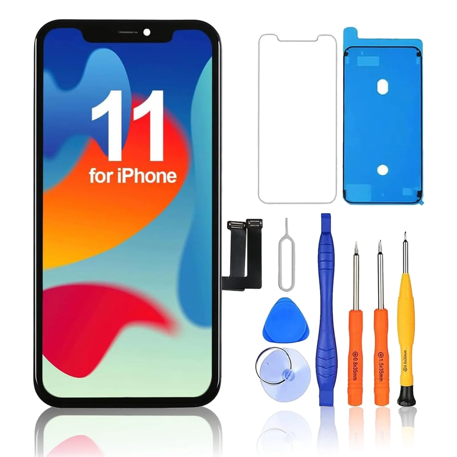 for iPhone 11 Screen Replacement Black, 3D Touch Digitizer Full HD LCD Display Replacement Retina Assembly with Repair Tools for A2111, A2223, A2221(6.1 Inch) True Tone Programmable