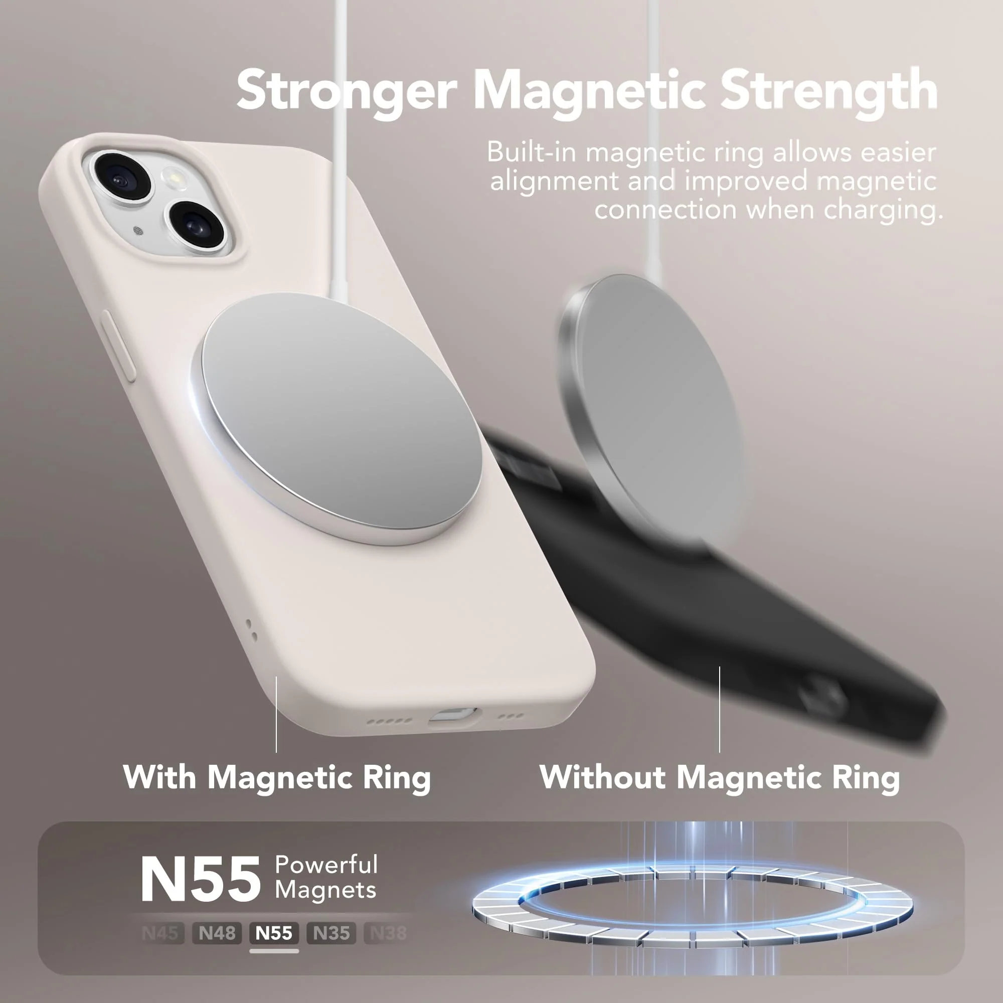 for iPhone 13 Case Silicone, Compatible with Magsafe, [2X Screen Protector + 2X Camera Lens Protector], Soft Rubber Slim Shockproof Protective Microfiber Lining Phone Case 6.1", Stone For iPhone 13 Case 6.1 inch Stone Gray - Image 3