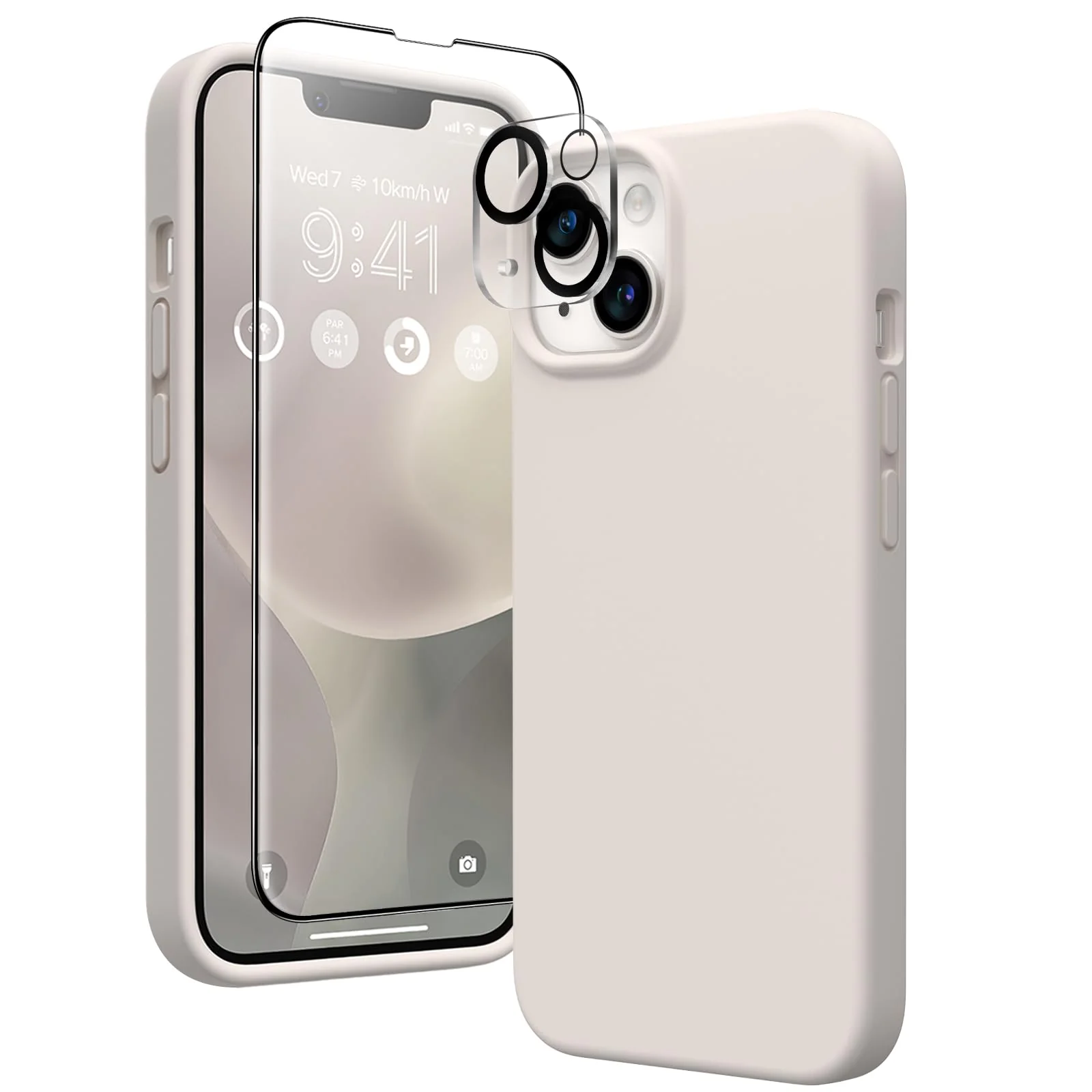 for iPhone 14 Case Silicone, with 2X Screen Protector + 2X Camera Lens Protector, [Soft Anti-Scratch Microfiber Lining], Liquid Silicone Shockproof Protective Phone Cover 6.1", Stone A-Stone iPhone 14 6.1 inch