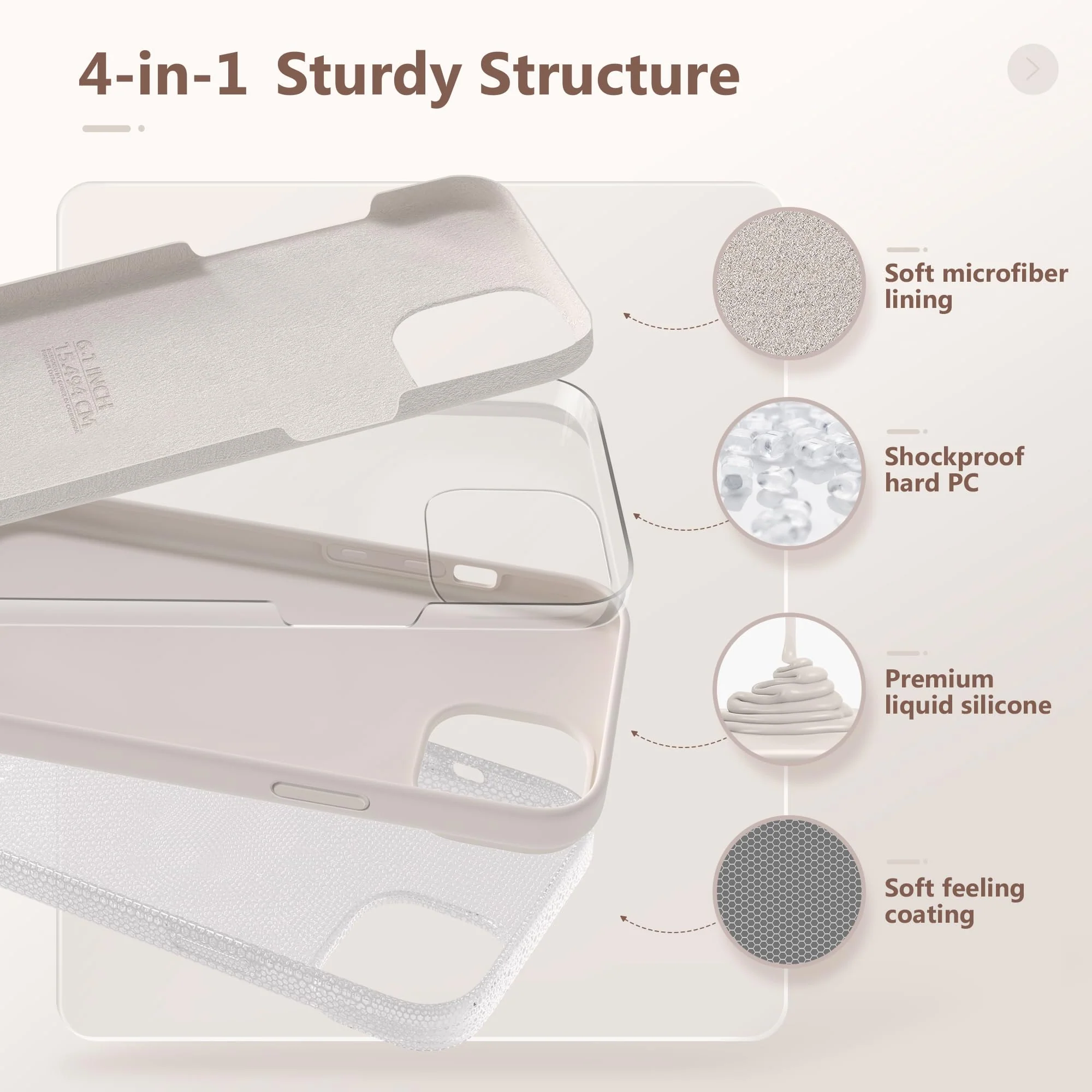 for iPhone 14 Case Silicone, with 2X Screen Protector + 2X Camera Lens Protector, [Soft Anti-Scratch Microfiber Lining], Liquid Silicone Shockproof Protective Phone Cover 6.1", Stone A-Stone iPhone 14 6.1 inch - Image 5