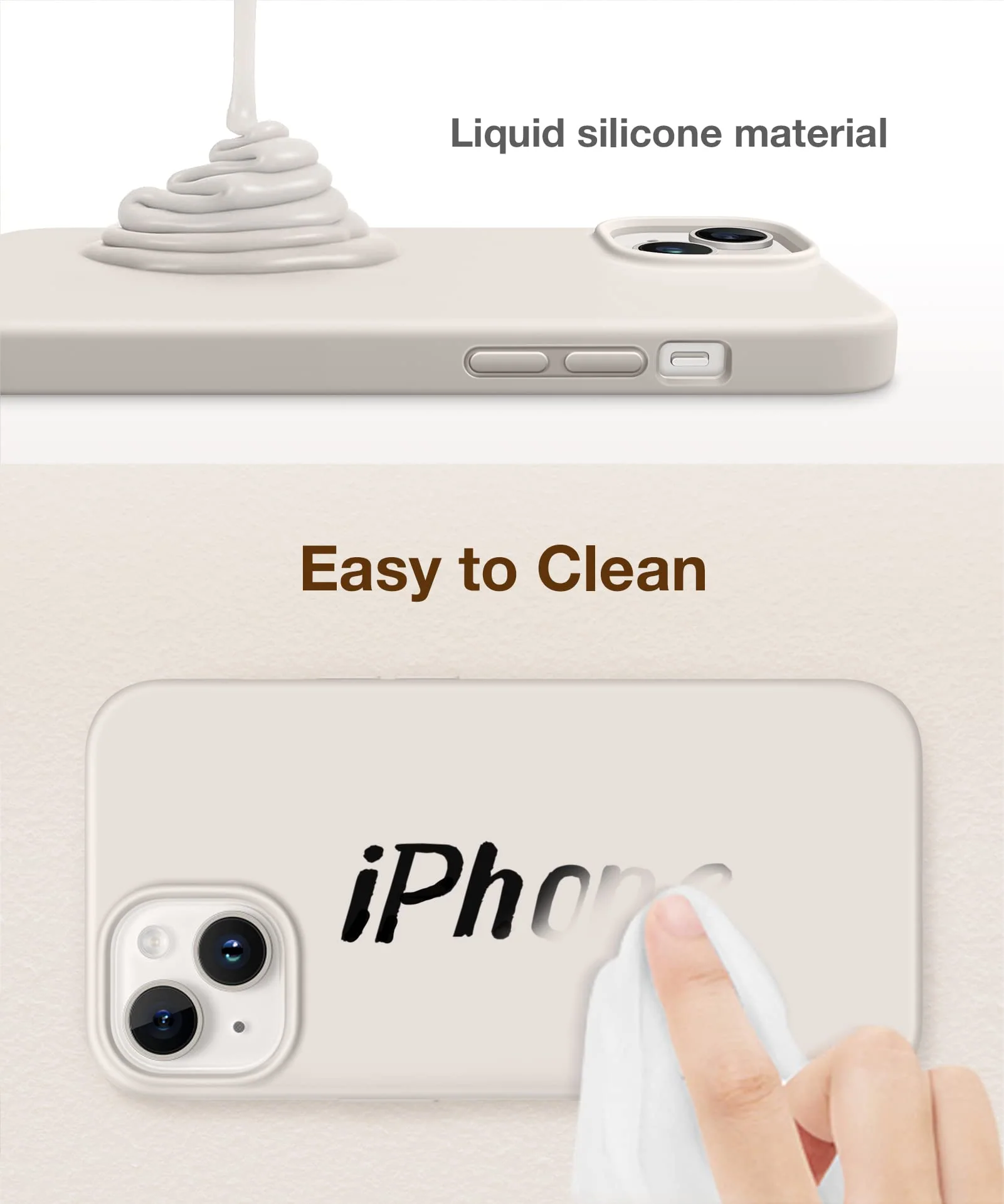 for iPhone 14 Case Silicone, with 2X Screen Protector + 2X Camera Lens Protector, [Soft Anti-Scratch Microfiber Lining], Liquid Silicone Shockproof Protective Phone Cover 6.1", Stone A-Stone iPhone 14 6.1 inch - Image 6