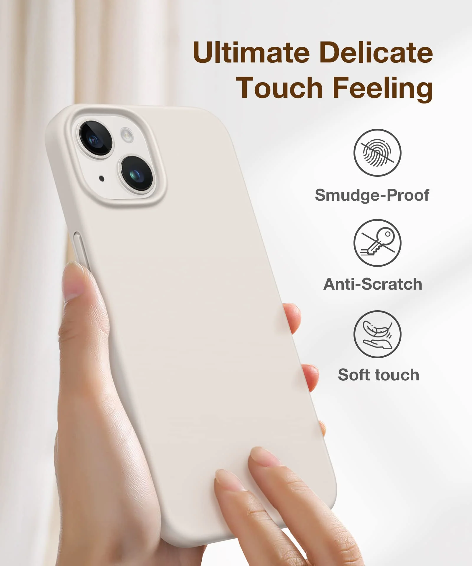 for iPhone 14 Case Silicone, with 2X Screen Protector + 2X Camera Lens Protector, [Soft Anti-Scratch Microfiber Lining], Liquid Silicone Shockproof Protective Phone Cover 6.1", Stone A-Stone iPhone 14 6.1 inch - Image 7