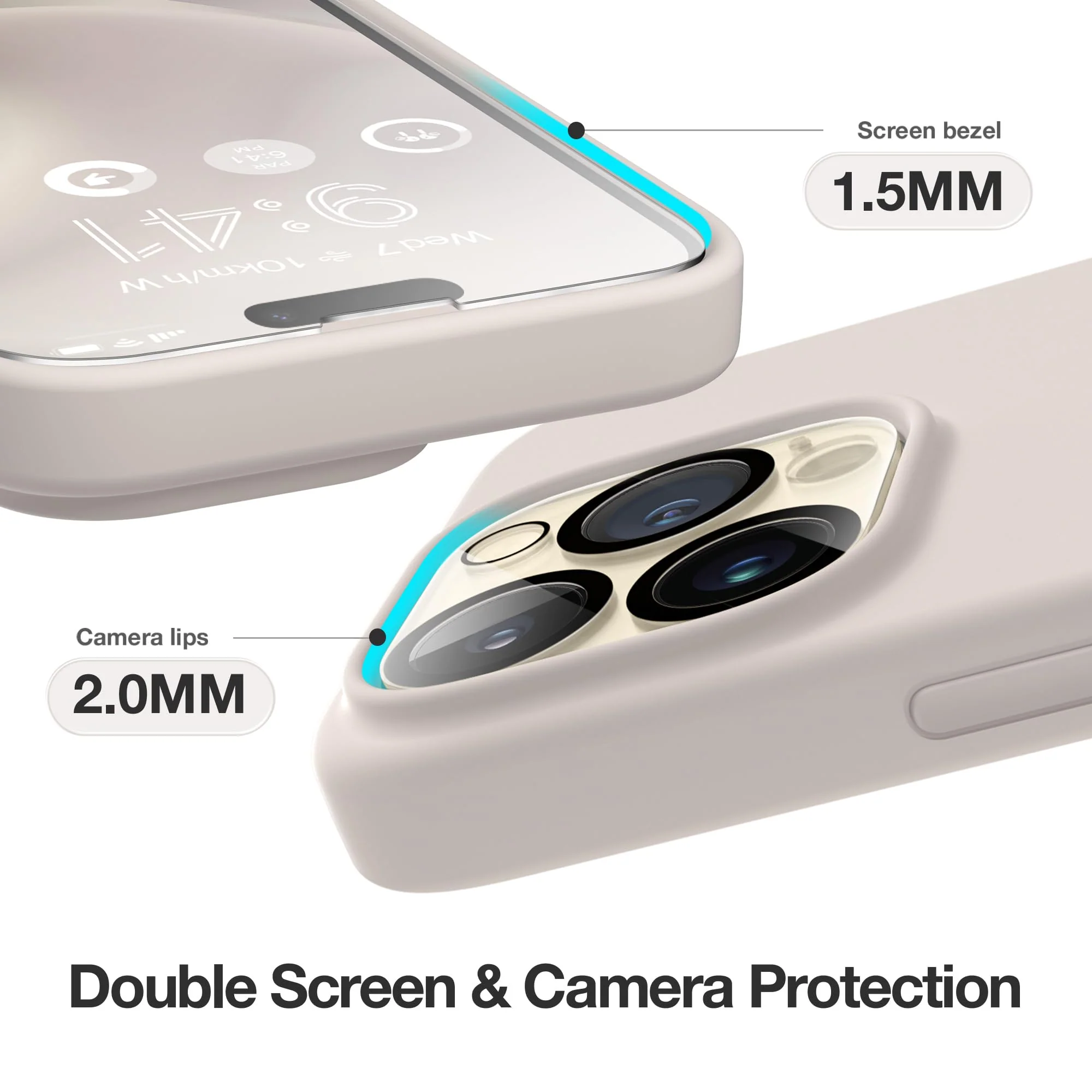 for iPhone 14 Pro Max Case Silicone, Compatible with Magsafe, with 2X Screen Protector + 2X Camera Lens Protector, Liquid Silicone Shockproof Protective iPhone 14 ProMax Case, Stone A-Stone - Image 4