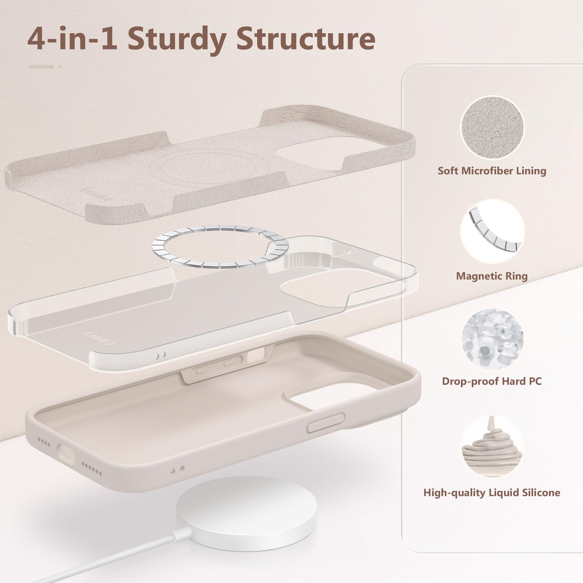 for iPhone 14 Pro Max Case Silicone, Compatible with Magsafe, with 2X Screen Protector + 2X Camera Lens Protector, Liquid Silicone Shockproof Protective iPhone 14 ProMax Case, Stone A-Stone - Image 5