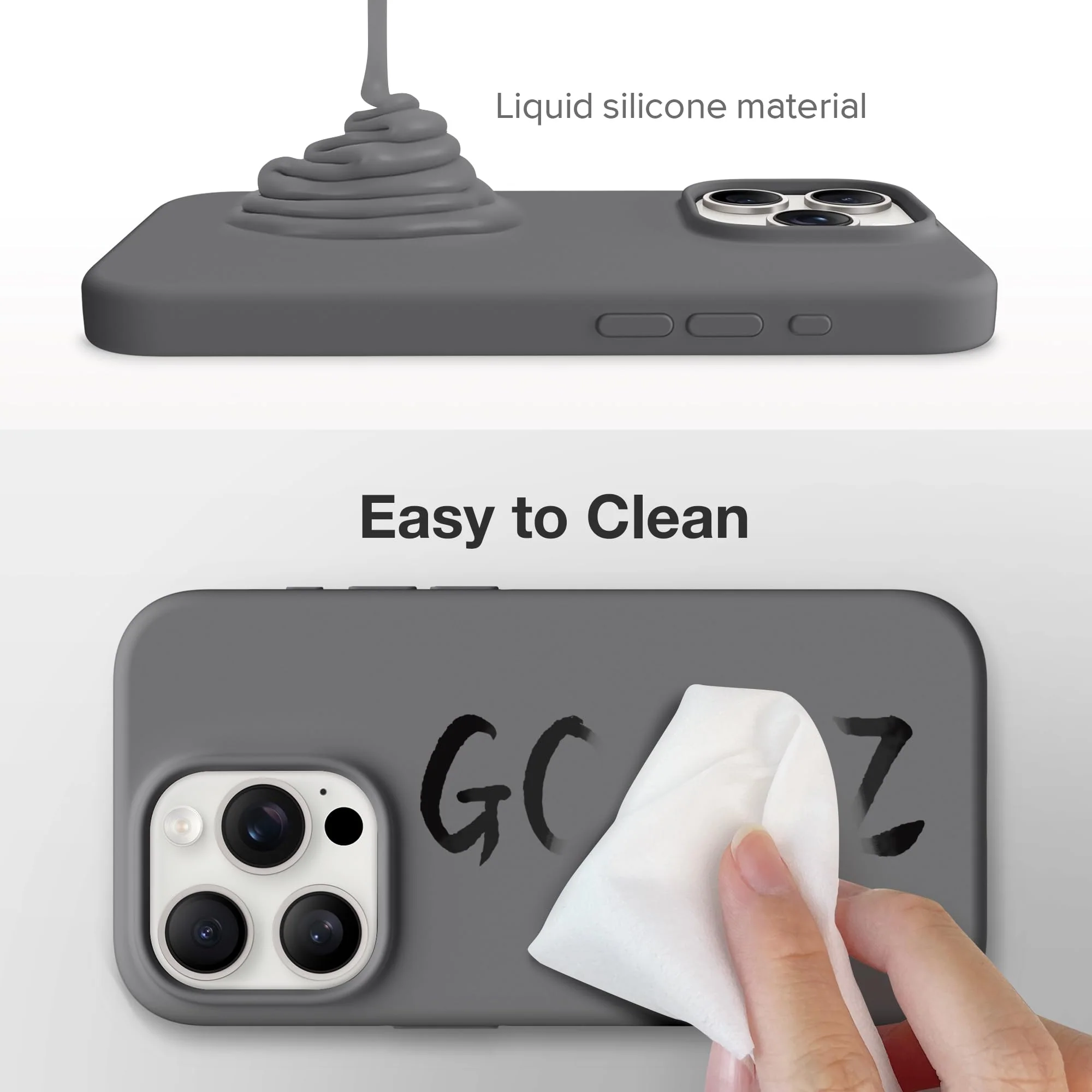 for iPhone 15 Pro Max Case Silicone, Compatible with Magsafe, 2X Camera Protector + 2X Screen Protector, Soft Anti-Scratch Microfiber Lining, Liquid Silicone Shockproof Phone Cover, Grey - Image 3