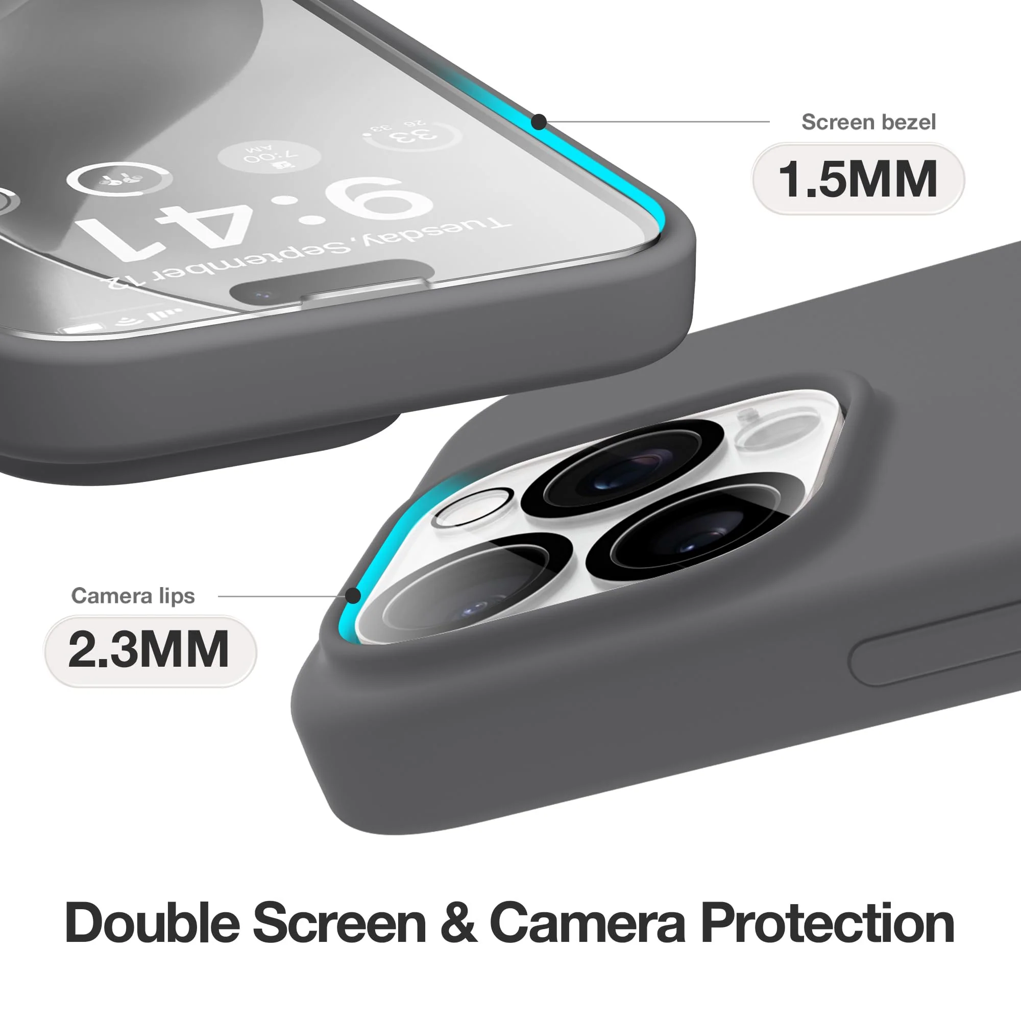 for iPhone 15 Pro Max Case Silicone, Compatible with Magsafe, 2X Camera Protector + 2X Screen Protector, Soft Anti-Scratch Microfiber Lining, Liquid Silicone Shockproof Phone Cover, Grey - Image 5