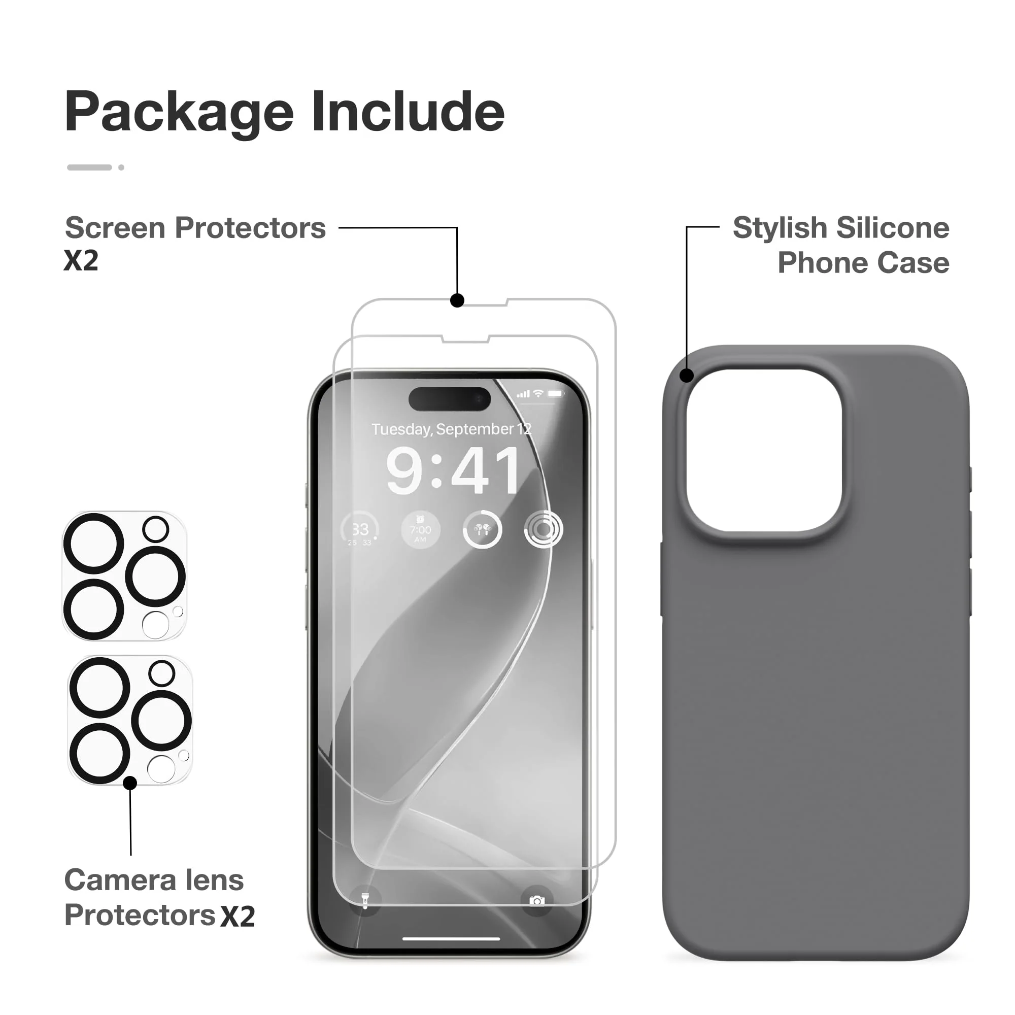 for iPhone 15 Pro Max Case Silicone, Compatible with Magsafe, 2X Camera Protector + 2X Screen Protector, Soft Anti-Scratch Microfiber Lining, Liquid Silicone Shockproof Phone Cover, Grey - Image 6