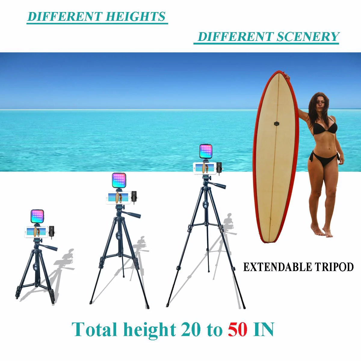 for iPhone Vlogging Kit, Vlogging Kit for Andriod Phone with Two Tripods RGB Light Lavalier Microphone Remote for YouTube Tiktok Content Creator (Total Height 20 in to 50 in) Total Height 20 IN to 50 IN - Image 2