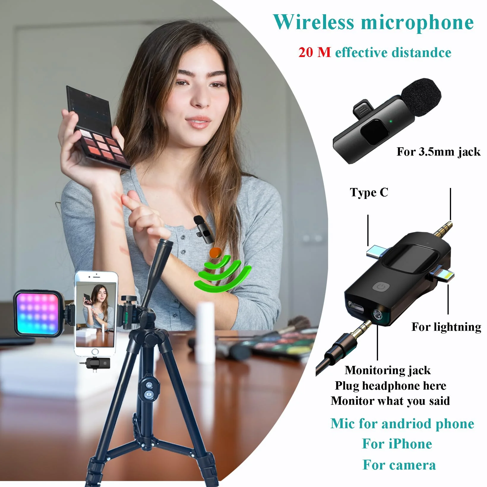 for iPhone Vlogging Kit, Vlogging Kit for Andriod Phone with Two Tripods RGB Light Lavalier Microphone Remote for YouTube Tiktok Content Creator (Total Height 20 in to 50 in) Total Height 20 IN to 50 IN - Image 3