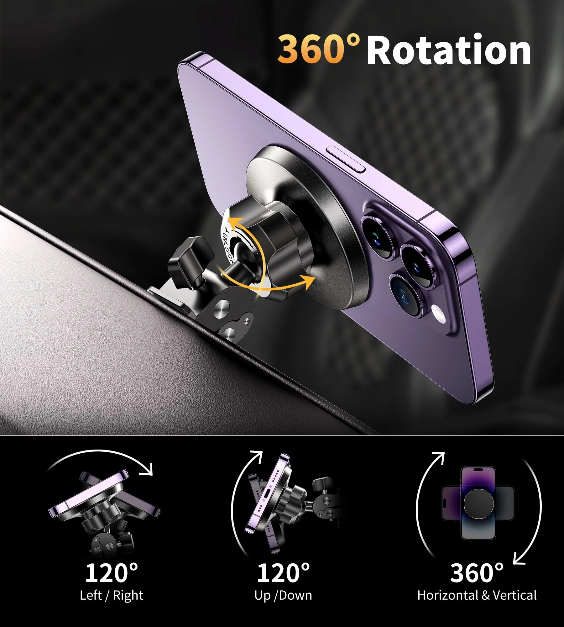 for MagSafe Car Mount, Magnetic Phone Holder for Car Vent, [2024 Upgraded Magnet] 360° Rotation Car Phone Holder Mount, Car Accessories Fits for iPhone 15 14 13 12 Series & Magsafe Case Clip Black Short Clip - Image 5
