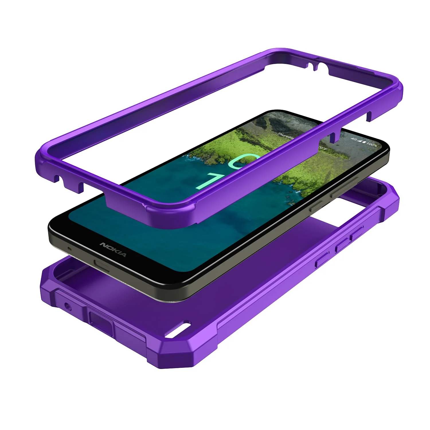 for Nokia C110 Case,Nokia C110 Phone Case with Screen Protector, Front Back Full Body Heavy Duty Protection,Frosted PC Back Soft Raised TPU Edge Shockproof Cover for Nokia C110 N156DL (Purple) Purple - Image 2