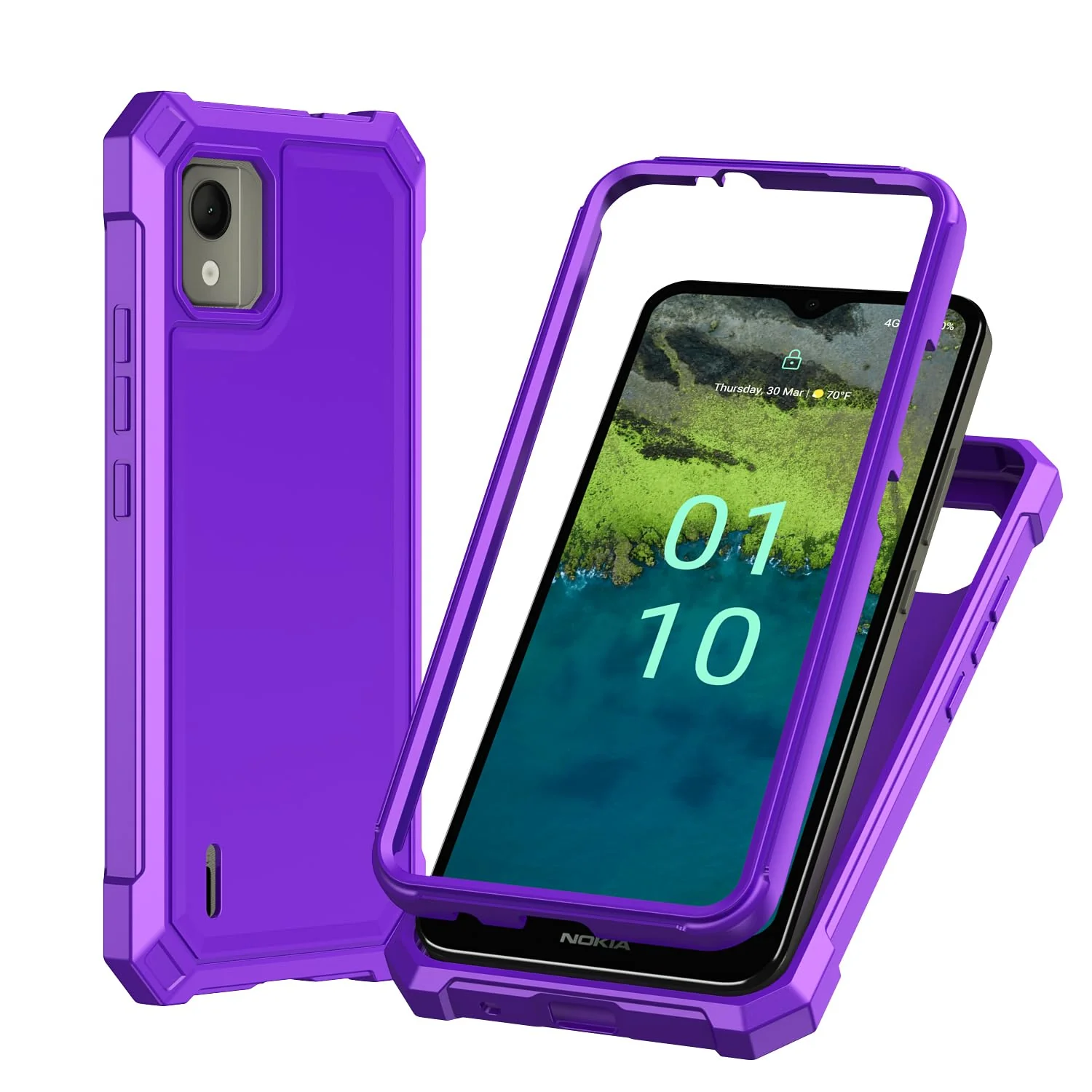 for Nokia C110 Case,Nokia C110 Phone Case with Screen Protector, Front Back Full Body Heavy Duty Protection,Frosted PC Back Soft Raised TPU Edge Shockproof Cover for Nokia C110 N156DL (Purple) Purple - Image 3