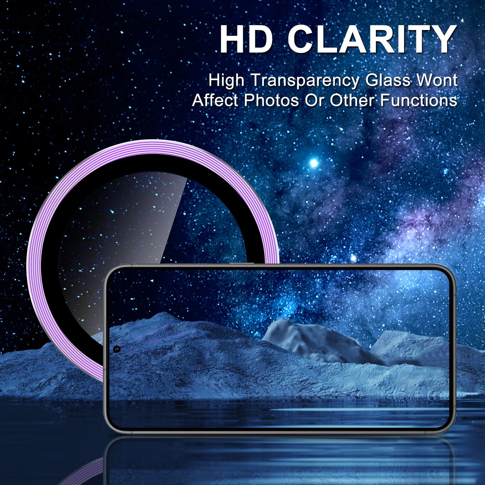 for Samsung Galaxy S24 Camera Lens Protector, Individual Metal Ring Tempered Glass Lens Cover, [Strong Adsorption] Scratch Resistant Ultra-Thin HD Clear Lens Cover, 1 Set-Purple Samsung Galaxy S24, 6.2 inch - Image 4