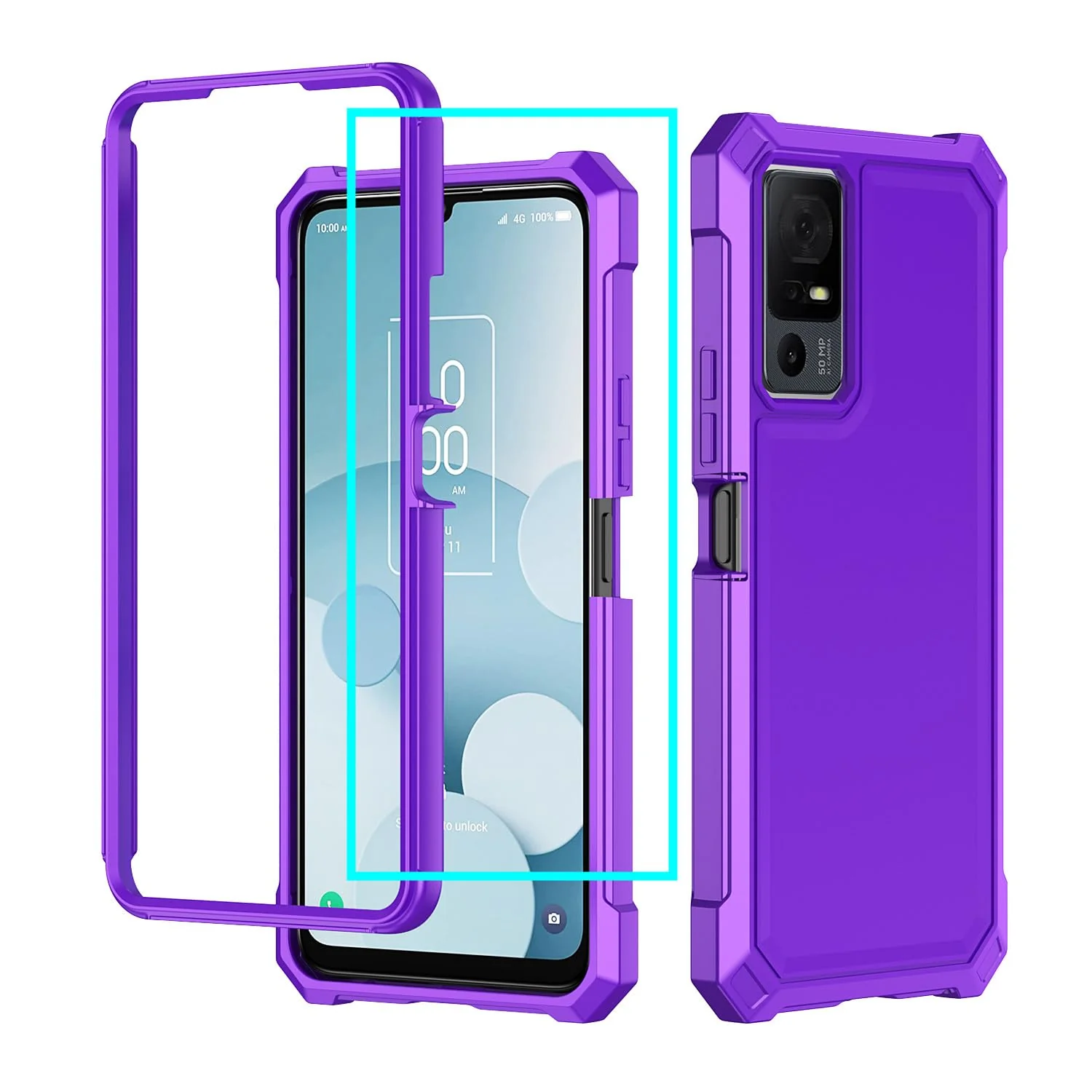 for TCL 40XL Case/TCL 40T Case/Jitterbug Smart 4 Case with Screen Protector,Frosted PC Back Soft Silicone Military Grade Full Body Protection Phone Case for TCL 40 XL/TCL 40 T T608DL/Smart4 Purple TCL 40XL/40T/Lively Smart 4