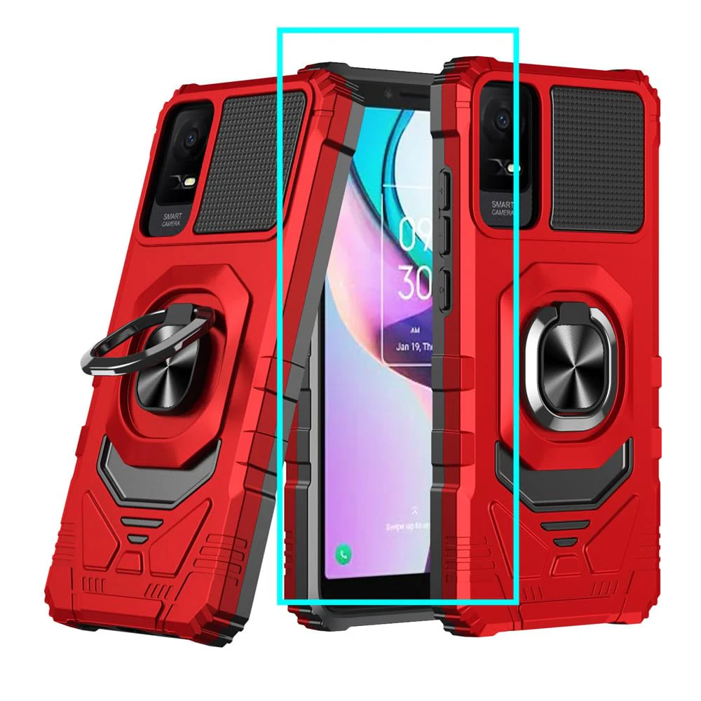 for TCL ION V Case/TCL ION X Case with Screen Protector,TCL ION V T607DL Phone Case Magnetic Car Ring Stand Soft Silicone Bumper Military Grade Protective Phone Cover for TCL ION X T430W Red TCL ION X/ION V