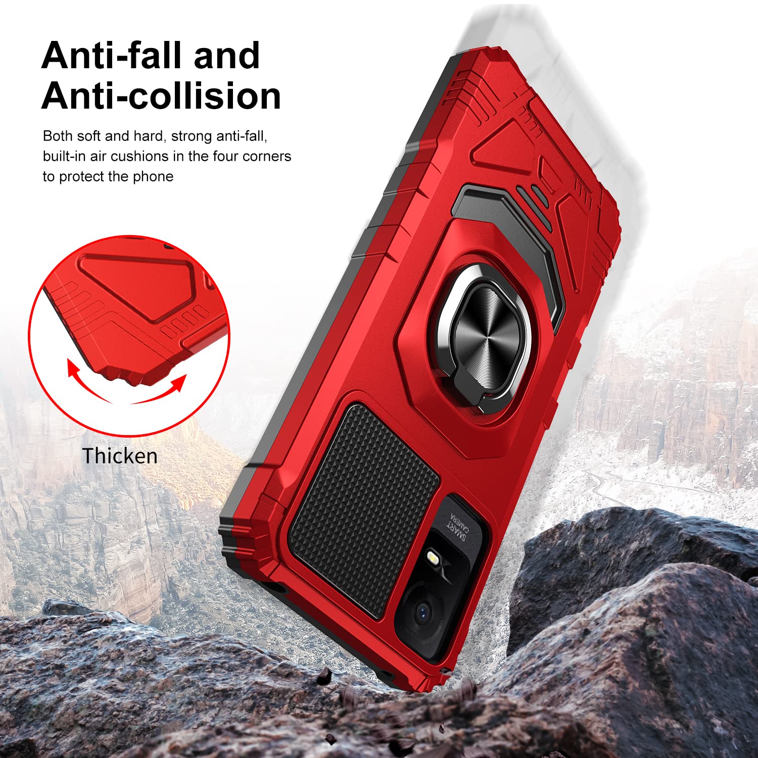 for TCL ION V Case/TCL ION X Case with Screen Protector,TCL ION V T607DL Phone Case Magnetic Car Ring Stand Soft Silicone Bumper Military Grade Protective Phone Cover for TCL ION X T430W Red TCL ION X/ION V - Image 3