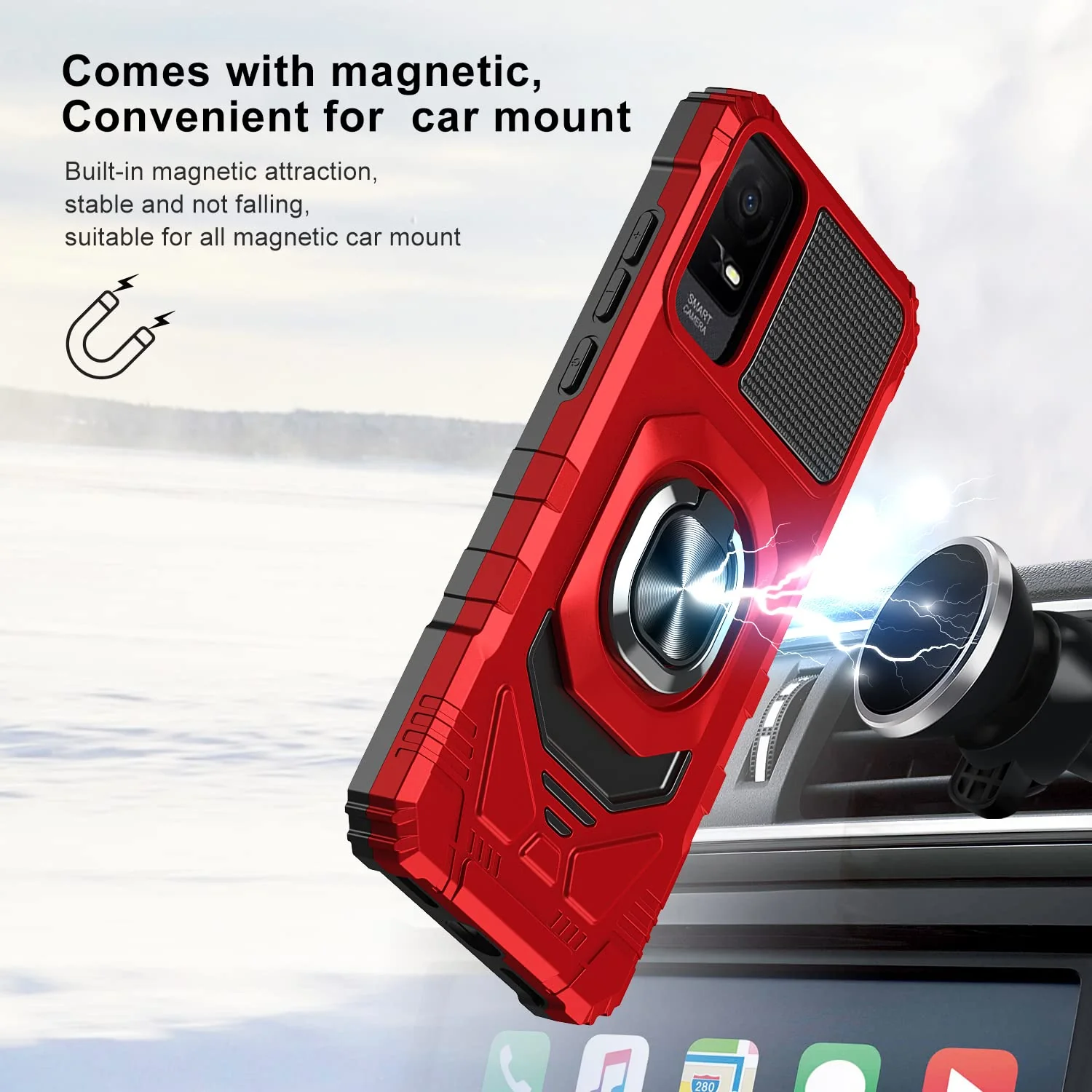 for TCL ION V Case/TCL ION X Case with Screen Protector,TCL ION V T607DL Phone Case Magnetic Car Ring Stand Soft Silicone Bumper Military Grade Protective Phone Cover for TCL ION X T430W Red TCL ION X/ION V - Image 5
