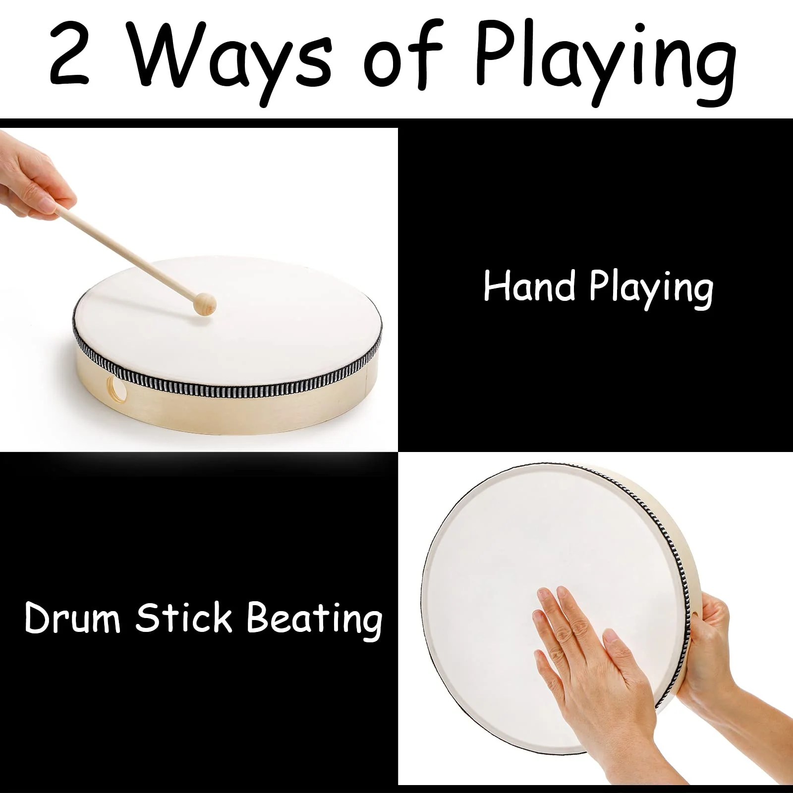 Foraineam 4 Pack Hand Drum 12 Inch 10 Inch 8 Inch 6 Inch Wood Drum Set Musical Educational Percussion Instrument Wooden Frame Drum with Drum Sticks for Home Party Supplies - Image 3
