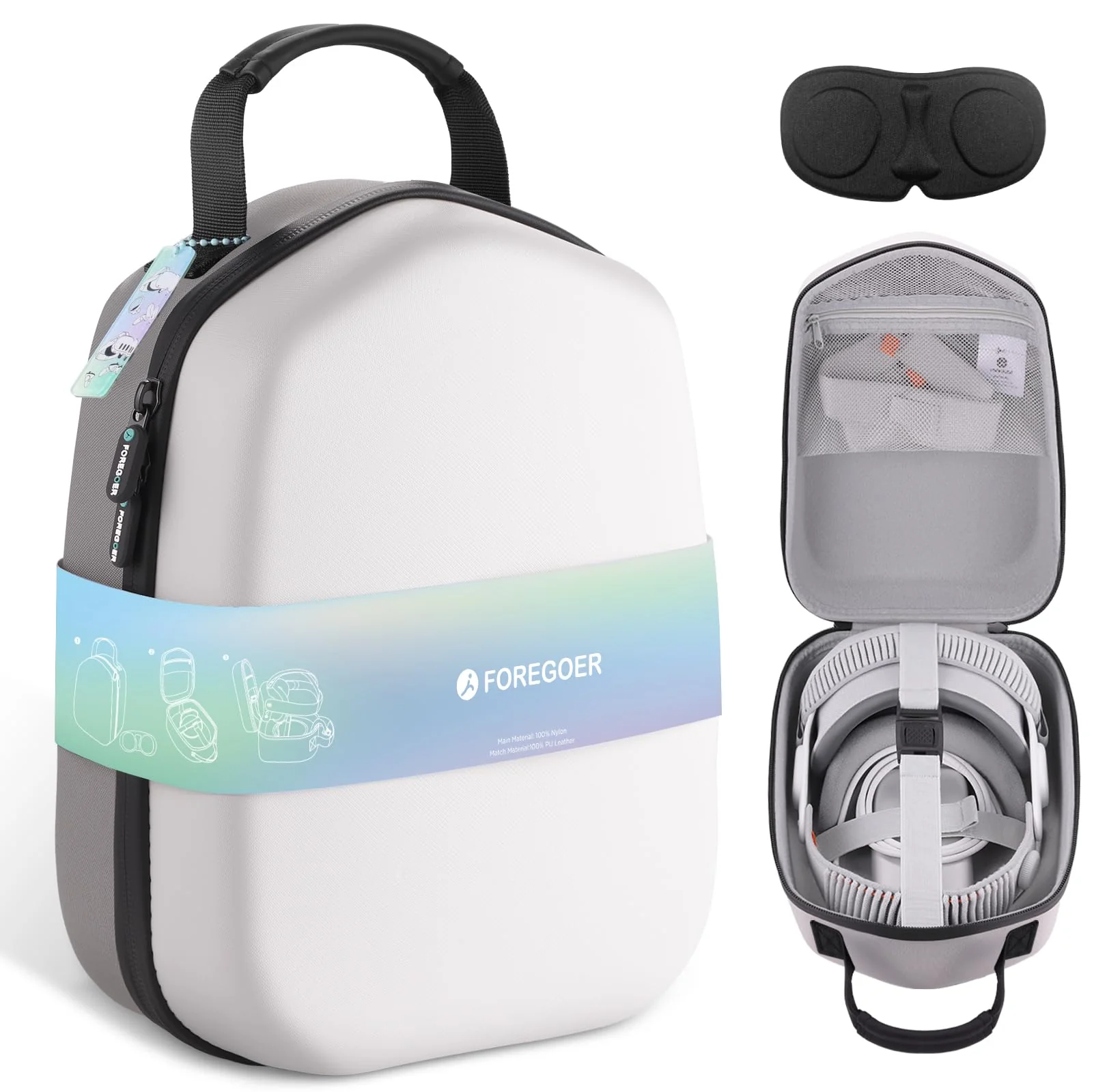 FOREGOER Hard Carrying Case Compatible with Meta Oculus Quest 2/Quest 3/Vision Pro, Portable Travel Storage Case for Official Original VR Gaming Headset and Touch Controllers Accessories (White) White