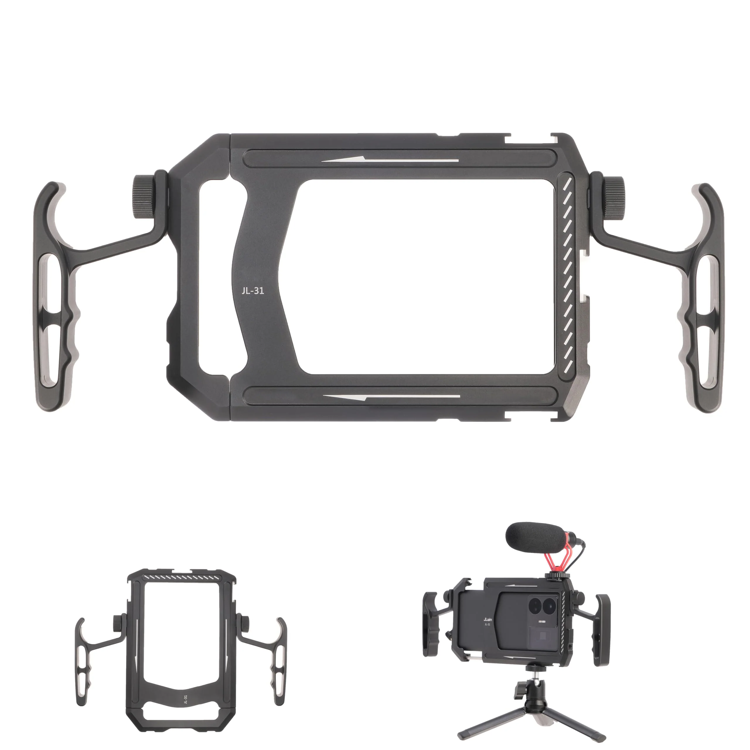 Fotga Aluminum Universal Smartphone Cage Photo Video Stabilizer with Handles Rig for Iphone Samsung Cell Phone Vlog Live Stream Filmmaking,with Cold Shoe Tripod Mount