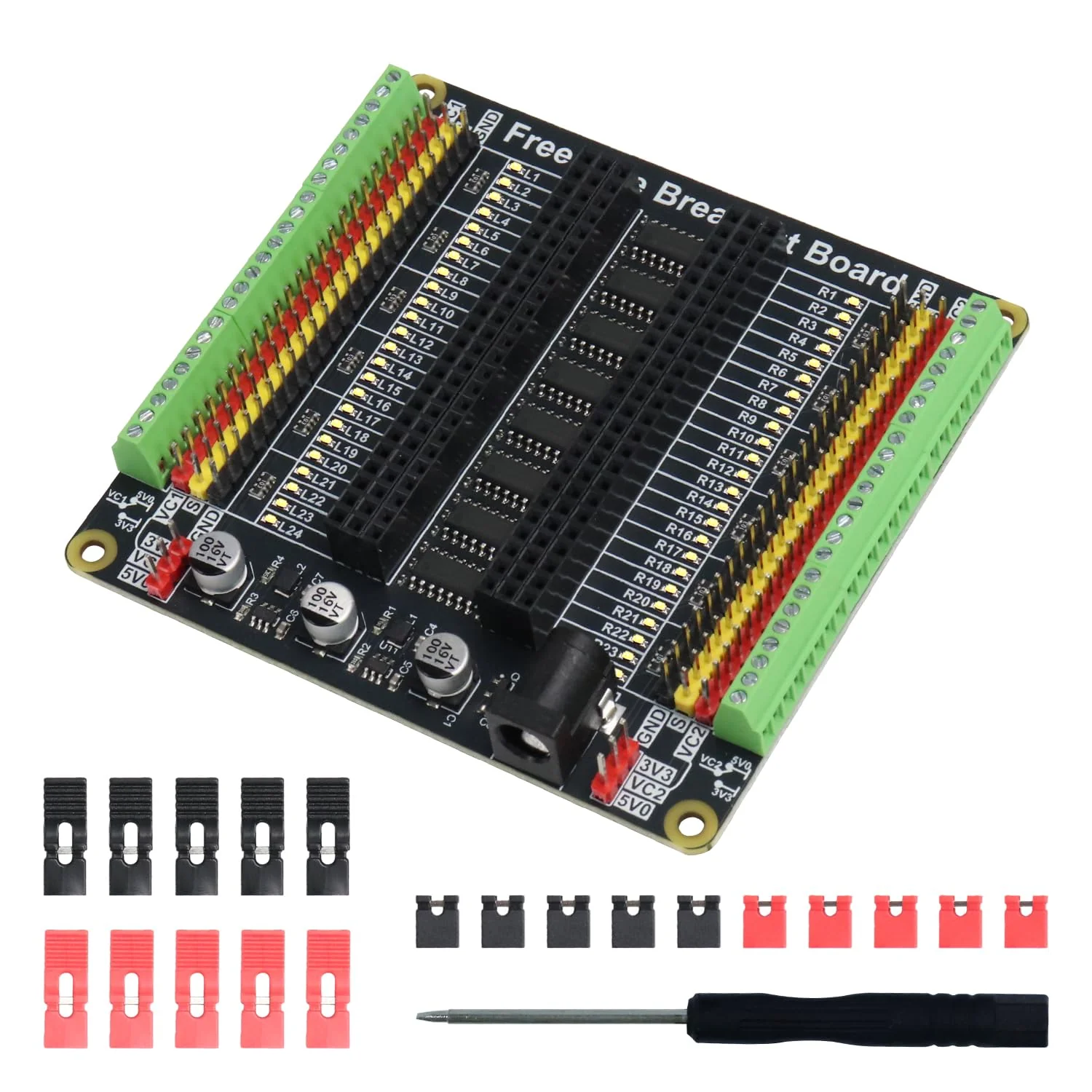 Freenove Universal Breakout Board Compatible with Arduino Nano Micro Raspberry Pi Pico 1 2 W ESP32 ESP8266, Terminal Block Shield HAT with Pin Header, GPIO Status LED, 5 V 3.3 V