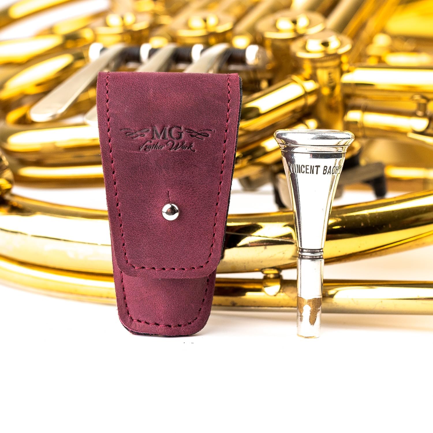 French Horn Mouthpiece Holder made of Genuine Leather Mouthpiece Pouch mouthpiece protection bag Mouthpiece case (Single, Marsala) Mouthpiece Pouch Single - Image 3