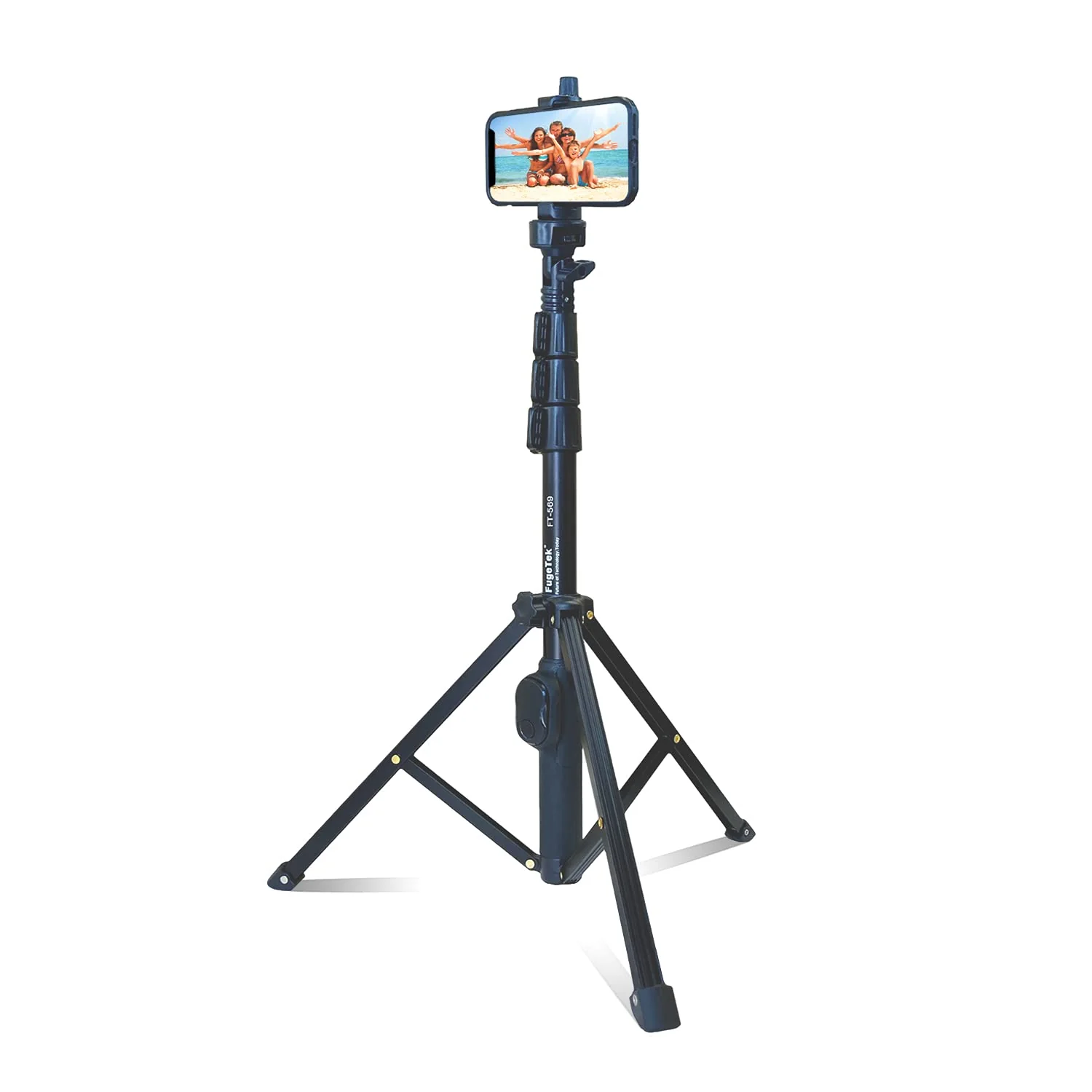 Fugetek 51" Professional Selfie Stick & Tripod, Phone Holder, Extendable, Bluetooth Remote, Portable All in One, Heavy Duty Aluminum, Compatible with iPhone & Android Devices, Non Skid Feet, Black