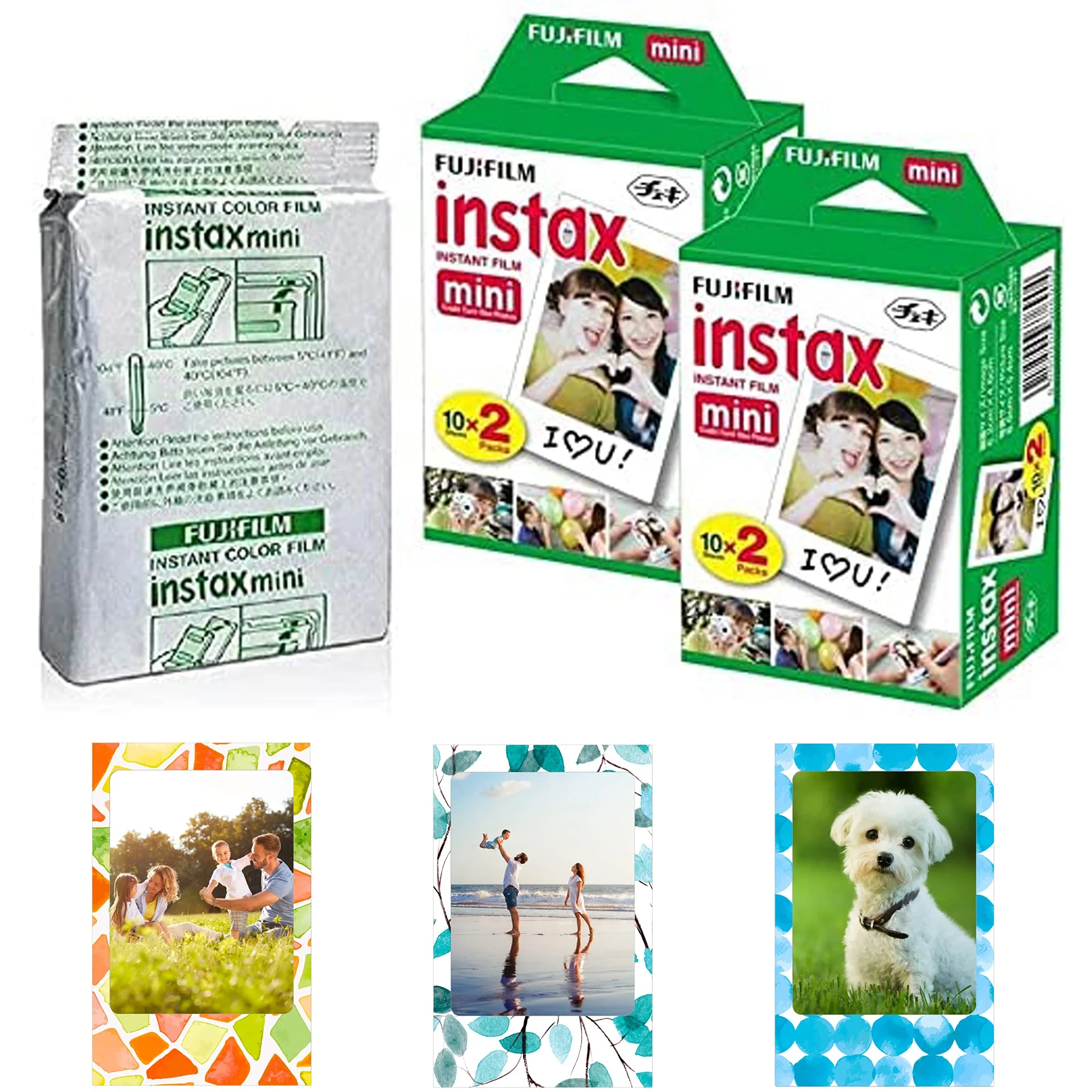 Fujifilm Instax Mini Instant Film,10 Sheets×5 Pack(Total 50 Shoots) + 3 Photo Magnet Frames [Bulk Packaging] International Version