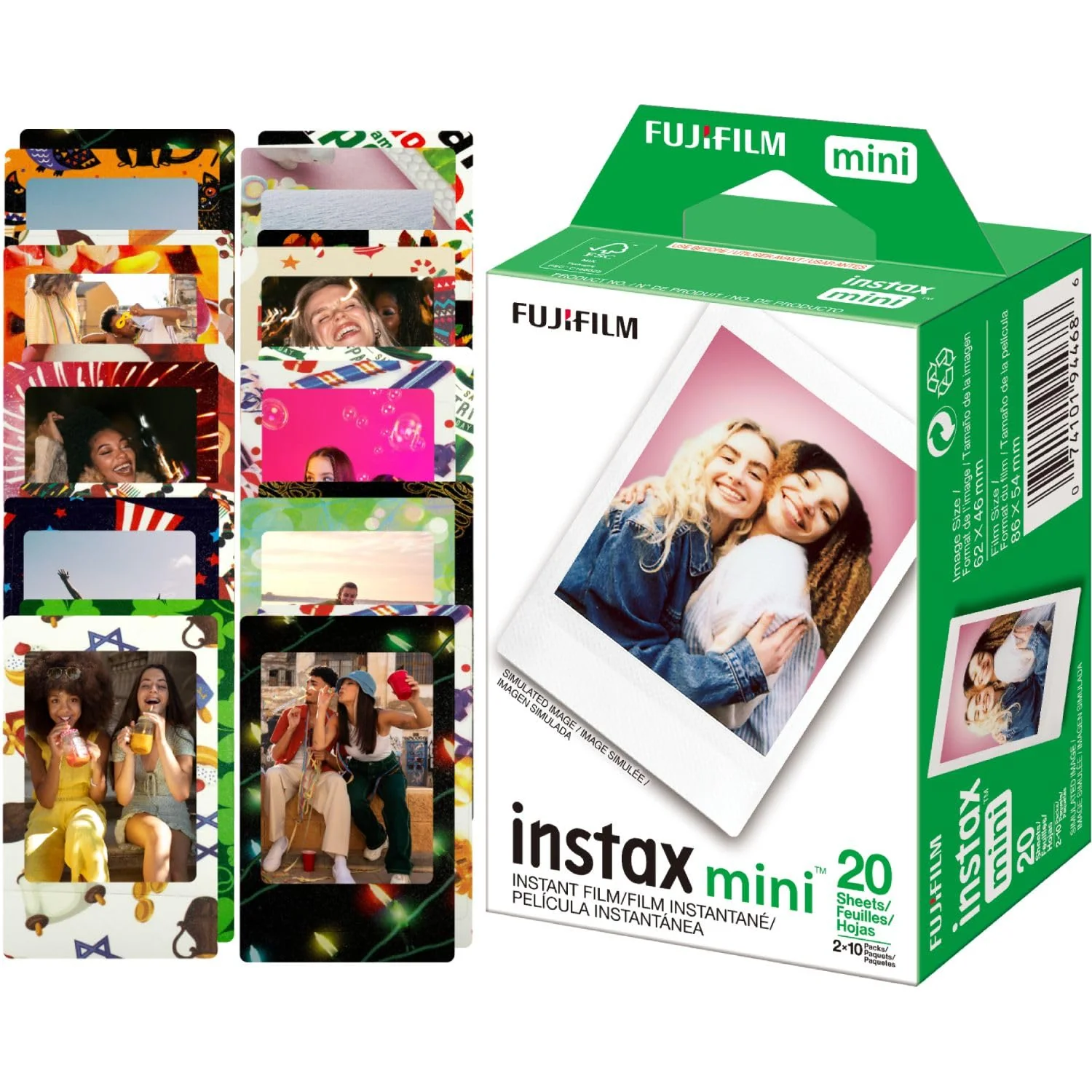 Fujifilm Instax Mini Instant Film 20 Exposures, 20 Sticker Frames for Fuji Instax Prints, Bundle