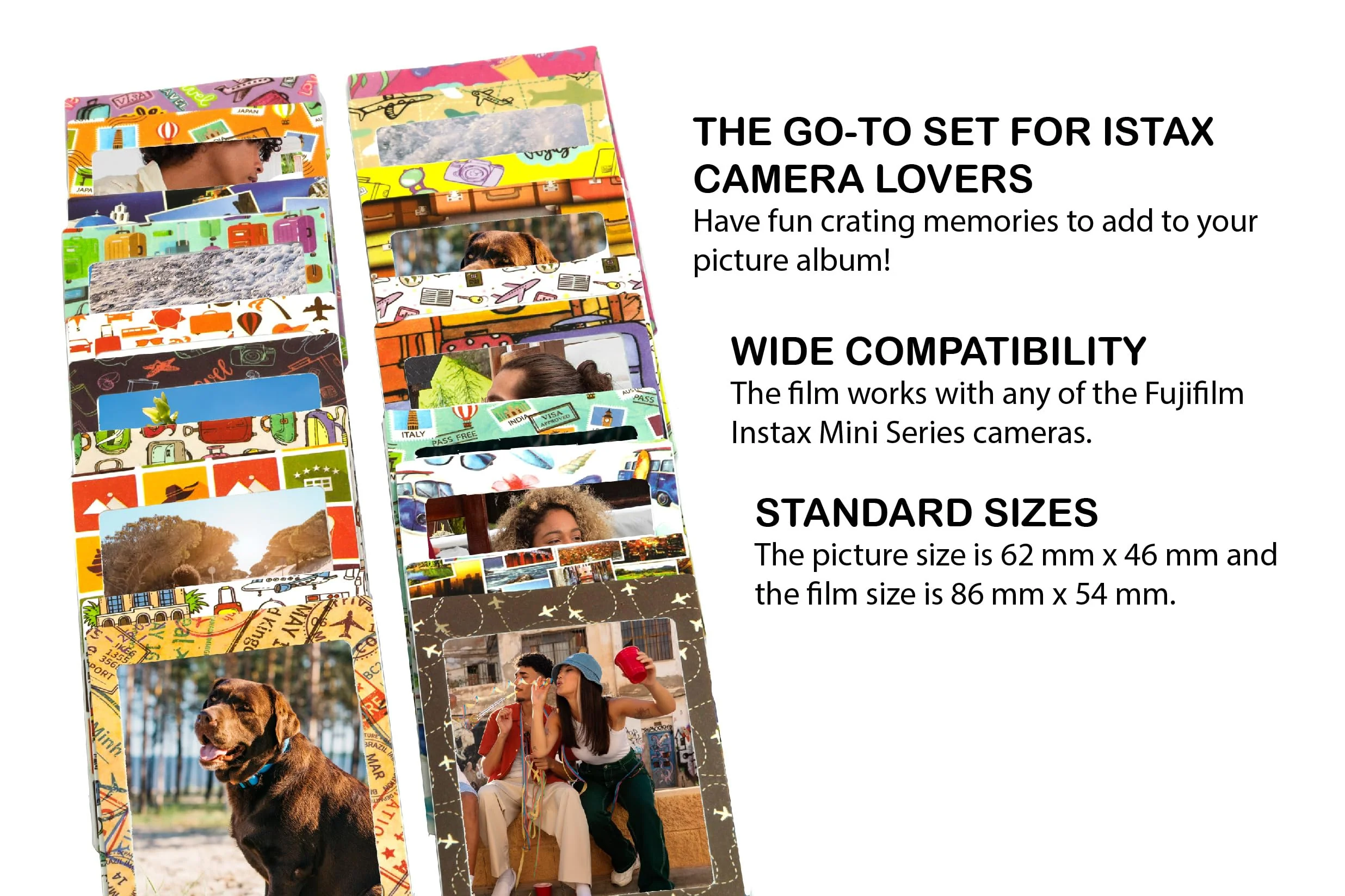 Fujifilm Instax Mini Instant Film 20 Exposures, 20 Sticker Frames for Fuji Instax Prints, Bundle - Image 9