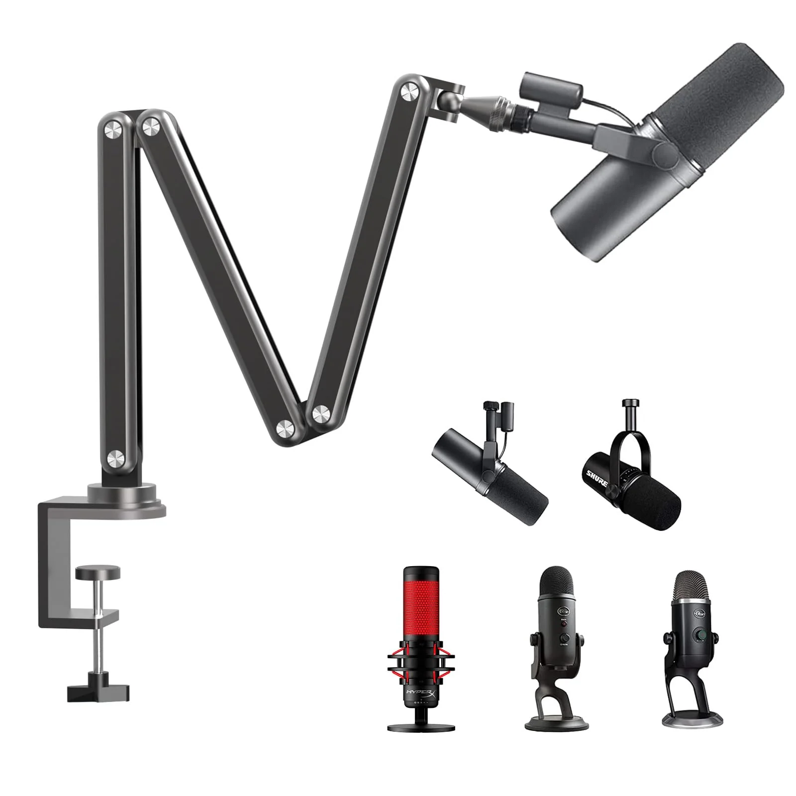 FULAIM Boom Mic Arm, 360° Rotatable, Adjustable & Foldable Desk Microphone Arm Stand, Sturdy Aluminum Alloy Mic Arm for Podcast, Video, Gaming, Meeting, Radio, Studio gray