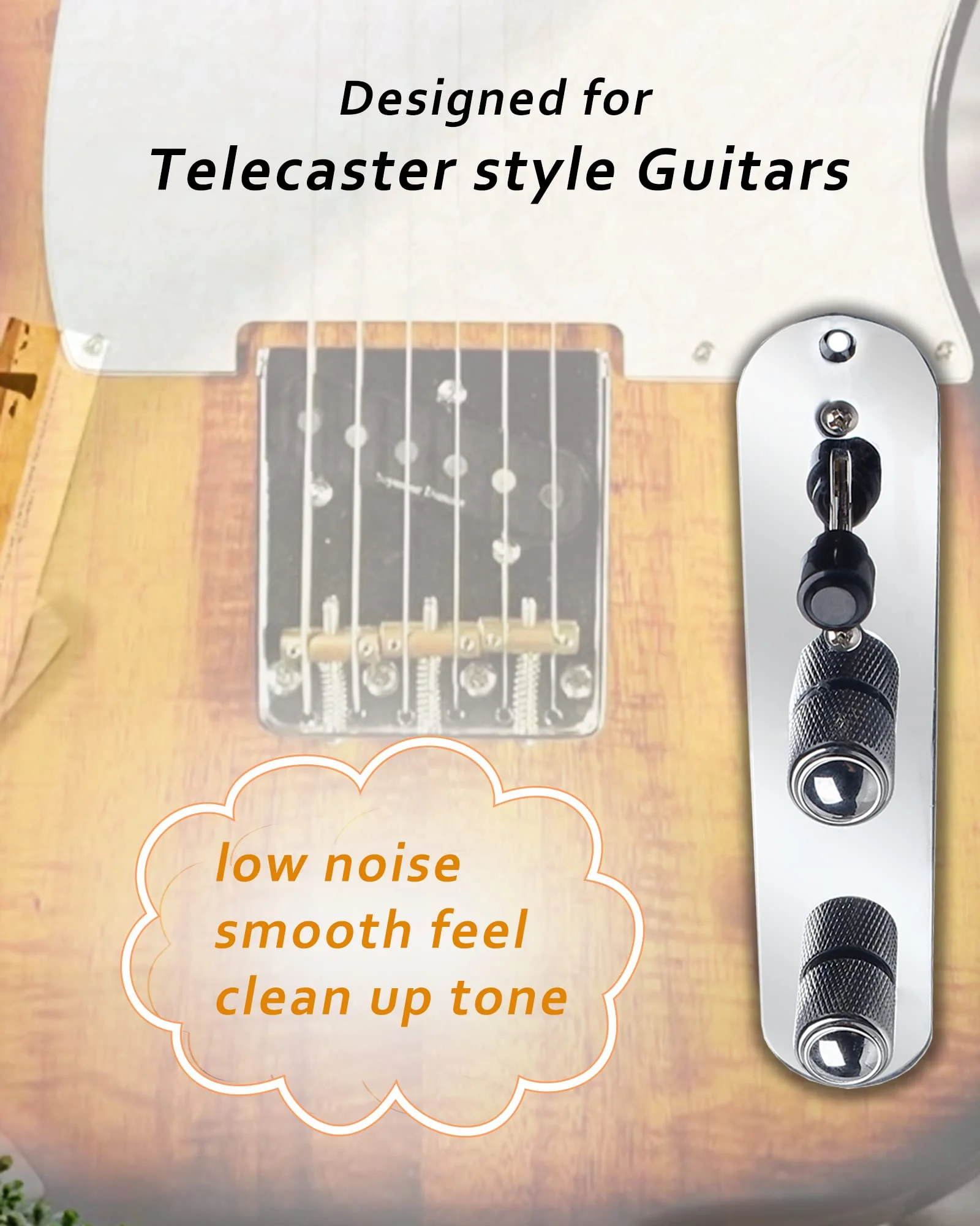 Fully Loaded Guitar Control Plate, Prewired 3-way Blade Switch Large Potentiometers Orange Capacitor, Knurled Volume Tone Controls Knobs Fit for Guitars with Single Coil Pickups, Chrome chrome TL02b - Image 2