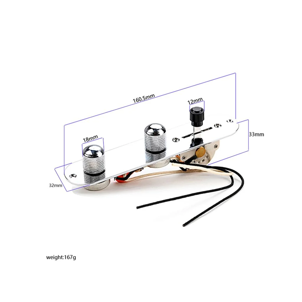 Fully Loaded Guitar Control Plate Prewired 3-Way Switch 250K Large Potentiometers Knurled Volume Tone Controls Knobs for Tele/Telecaster Electric Guitar Parts Replacement (Chrome) Chrome - Image 7