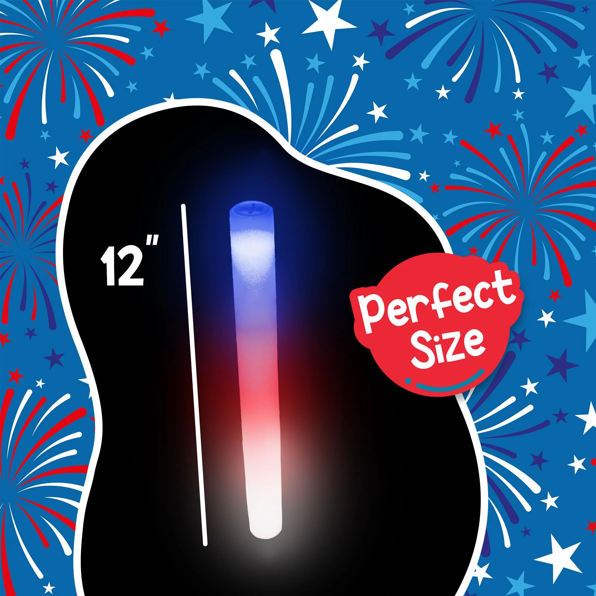 Fun Central 6 Pack LED Foam Stick Baton Red/White/Blue Red, White, Blue - Image 4
