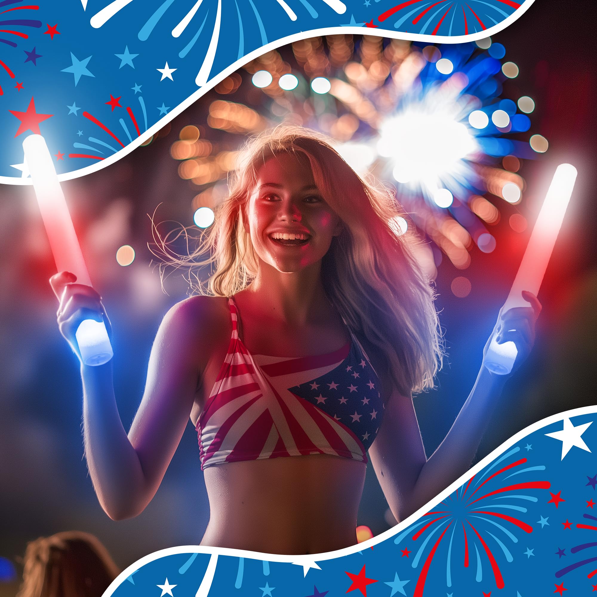 Fun Central 6 Pack LED Foam Stick Baton Red/White/Blue Red, White, Blue - Image 5