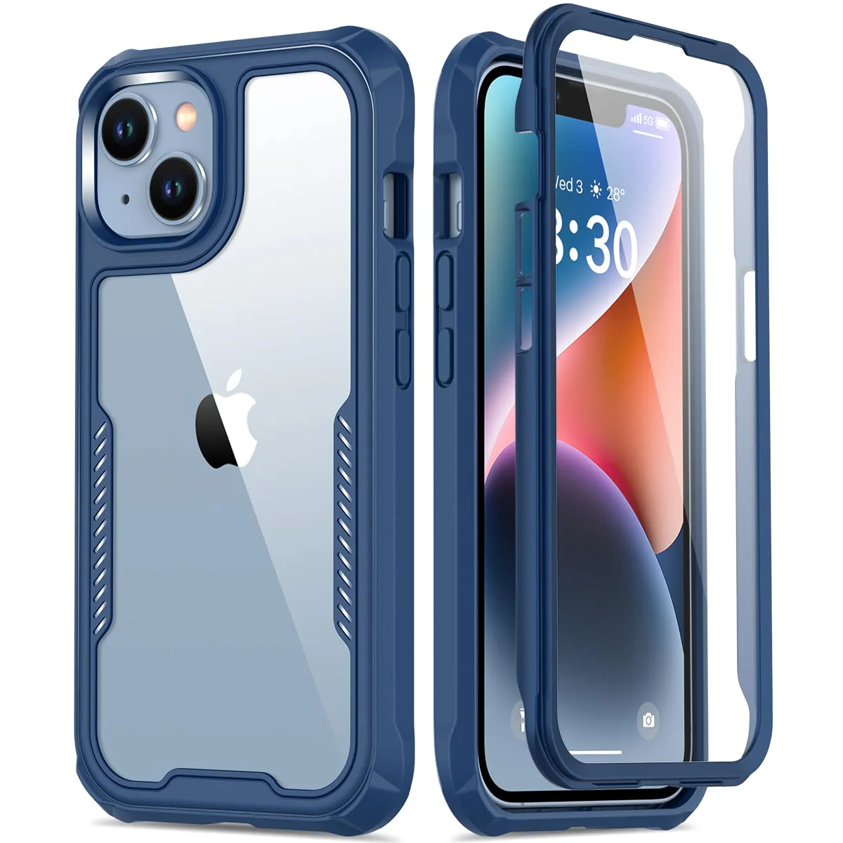 FUNMIKO iPhone 14 Plus Case with Screen Protector,Mili-Grade Heavy Duty Protection Pass 21ft. Drop Tested Slim-fit Clear Plastic Cover Protective Phone Case for Apple iPhone 14 Plus 6.7" Blue
